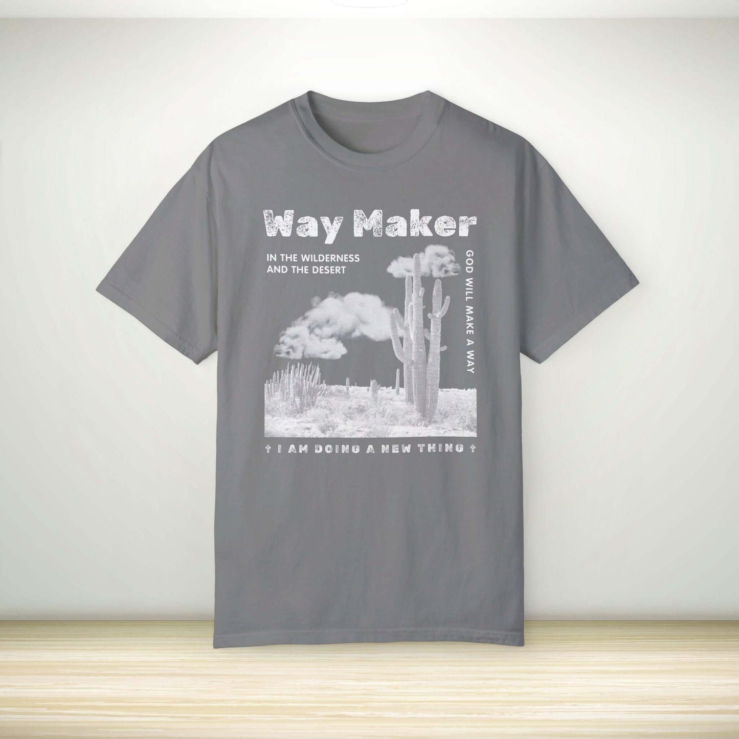 Boho Way Maker Christian T-shirt with faith bible verse in gray, religious shirt for inspirational worship and Christian gifts.