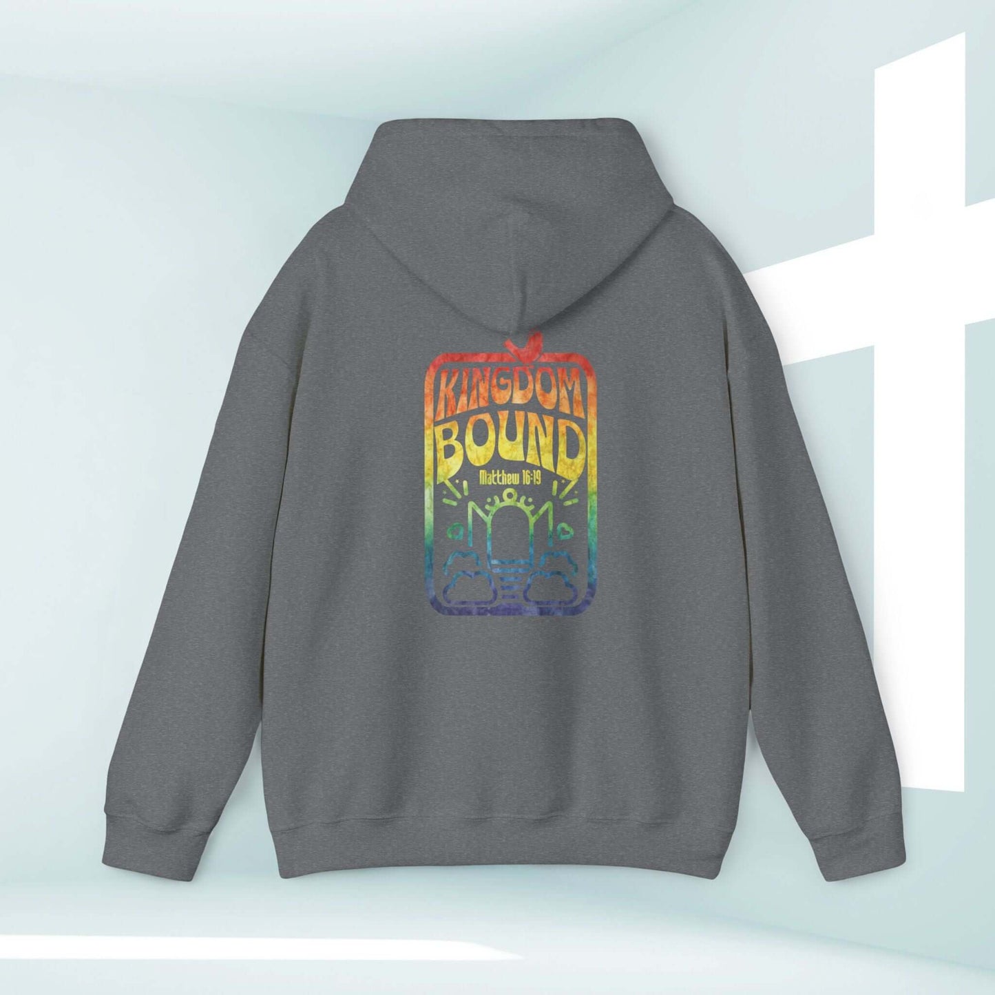 Kingdom Bound faith-based Christian hoodie with Bible verse design, perfect for Christian concerts and inspirational gatherings.