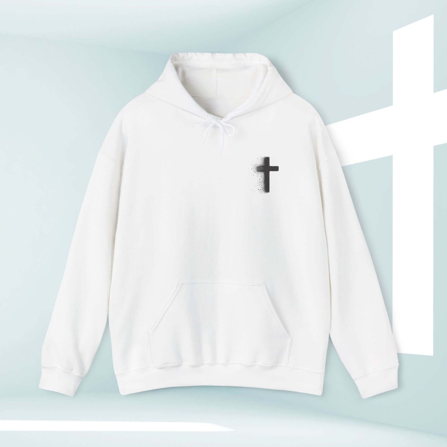 White Take It To The Cross Christian hoodie with front black cross design, perfect for men and women.