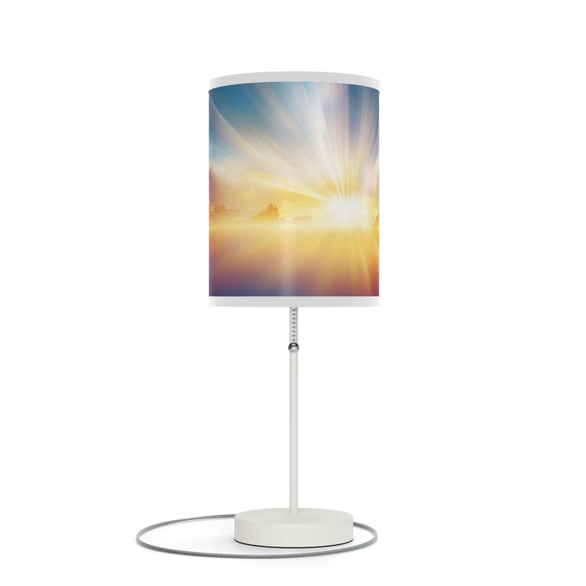 Christian Table Lamp with Sunrise Reflecting God's Light in Heaven Sky, ideal for college, back to school, and religious gifts.