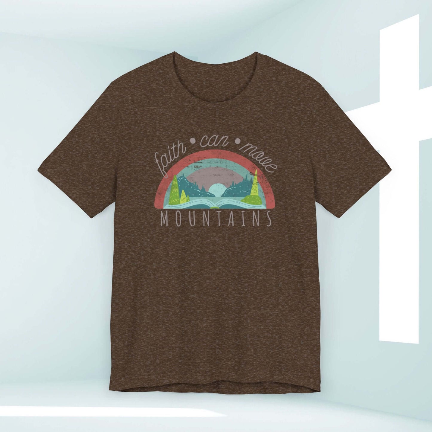 Faith Can Move Mountains Women's Christian Rainbow T-Shirt with Inspirational Message