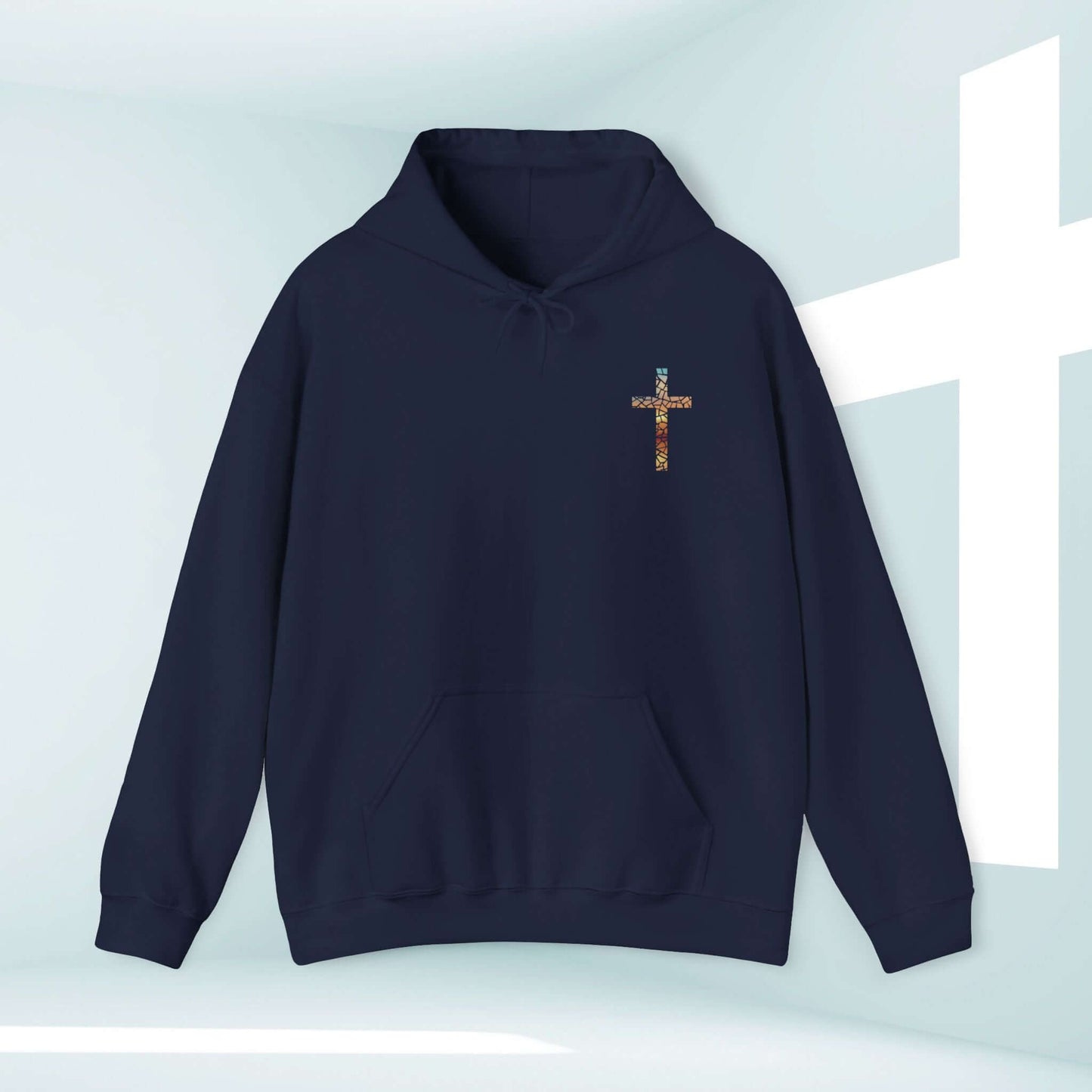 God Turns Broken Pieces Into Masterpieces Christian Hoodie with Cross Design - Front View