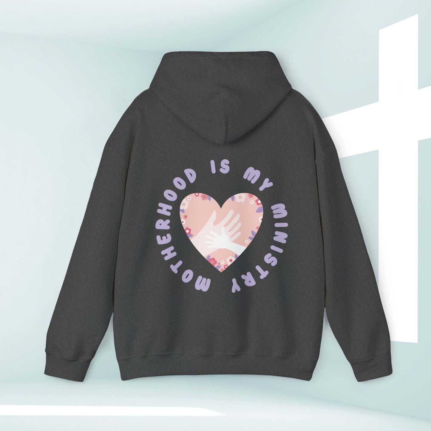 Christian hoodie with "Motherhood Is My Ministry" design, perfect gift for homeschool moms and women, inspirational bible verse hoodie.