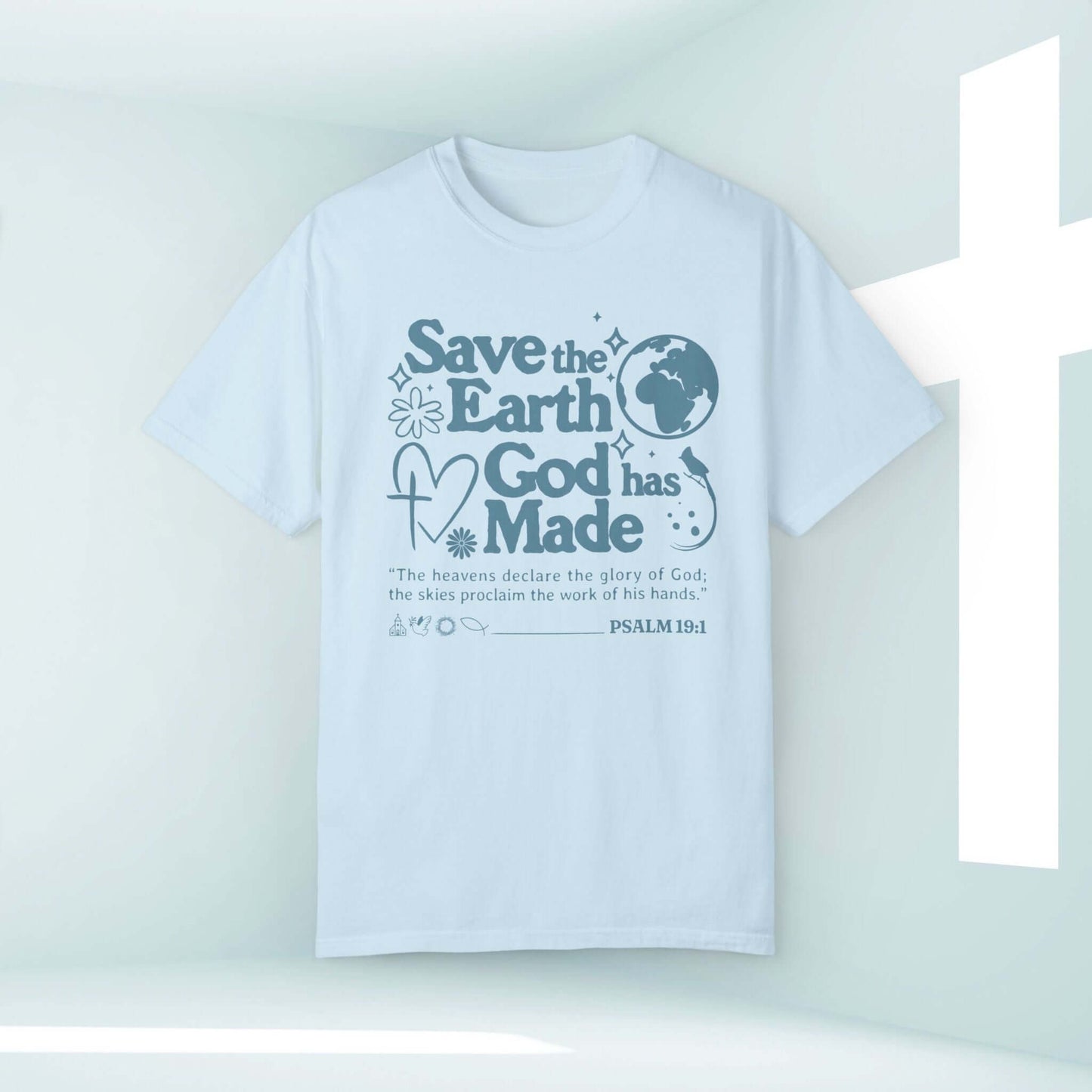 Save The Earth Day TShirt Christian Tee with Bible verse, nature and camping design, inspirational faith-based religious clothing