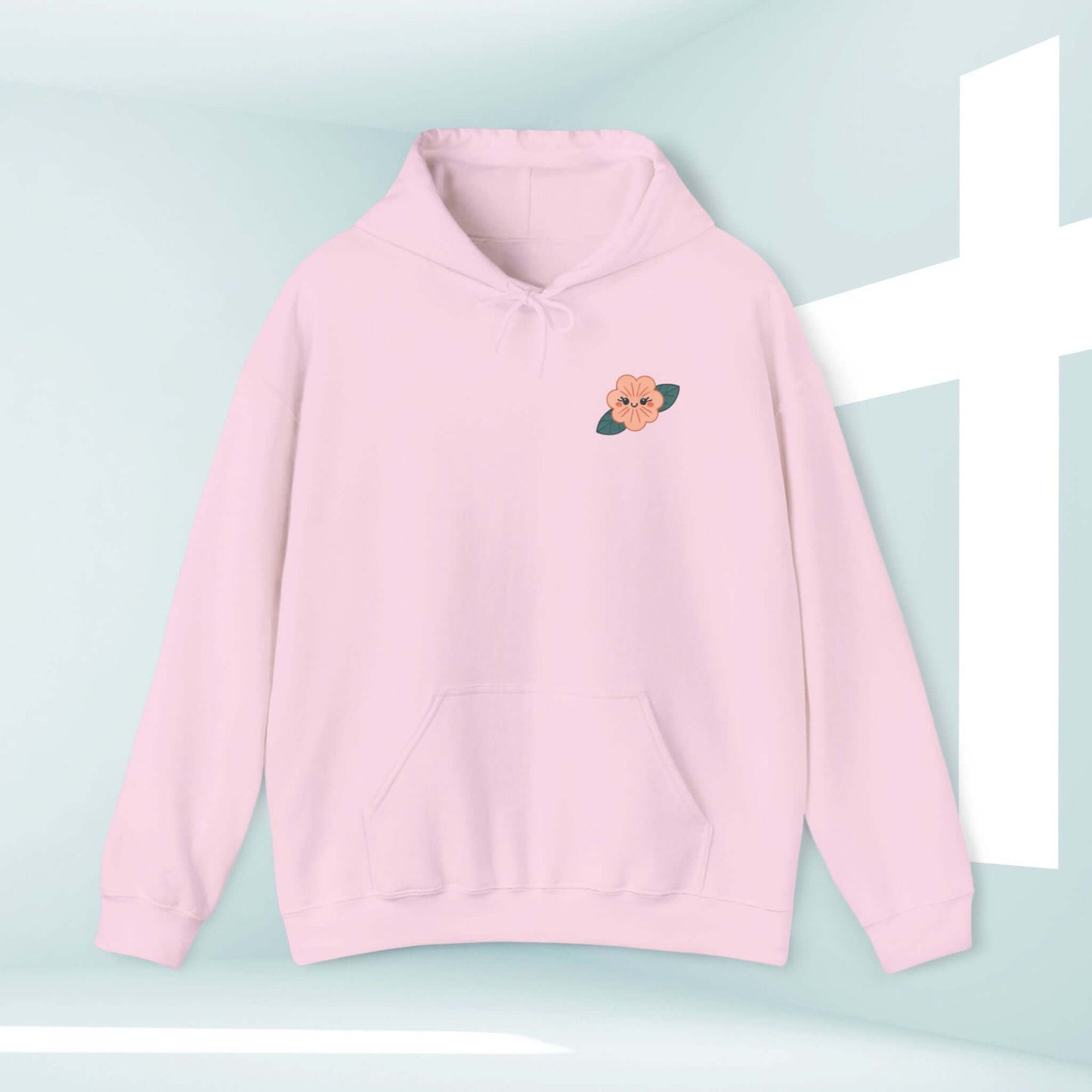 Light pink Child Of A King Christian hoodie with flower design, cozy beach sweater.