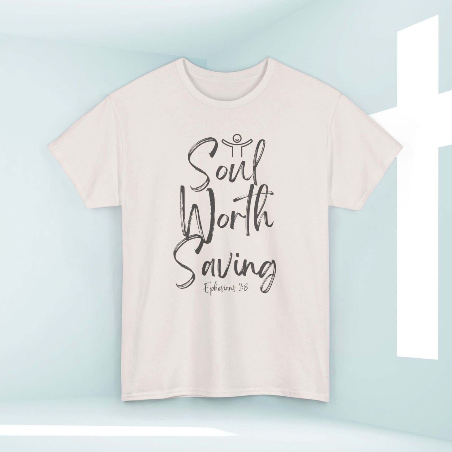 Soul Worth Saving Christian t-shirt for women, faith-based apparel with inspirational Bible verse, ideal for expressing religious beliefs.