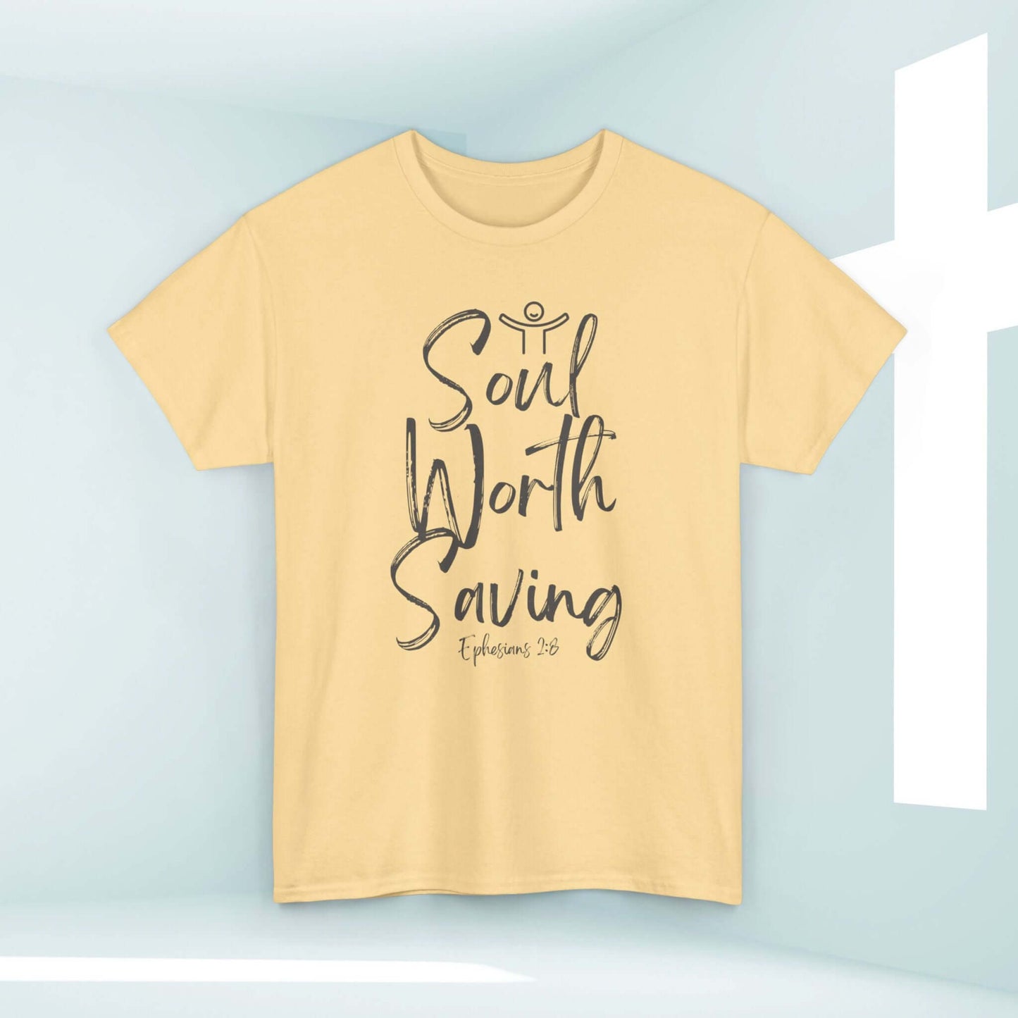 Soul Worth Saving women's Christian t-shirt with Ephesians 3:8, religious shirts, inspiring faith tee clothing for Jesus discipleship.