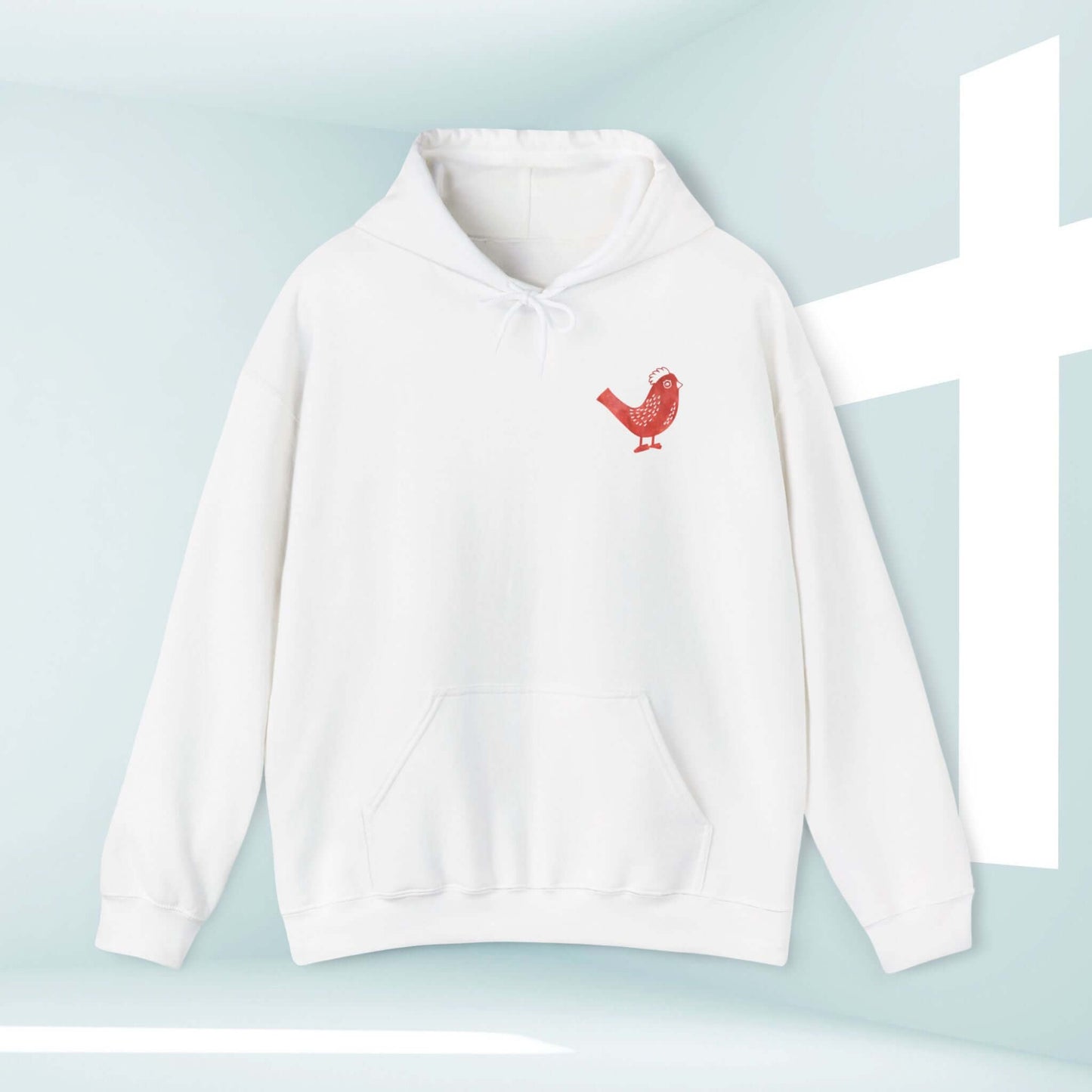 White Kingdom Bound faith-based Christian hoodie with red bird graphic, perfect for Christian concerts and spreading inspirational Bible verses.