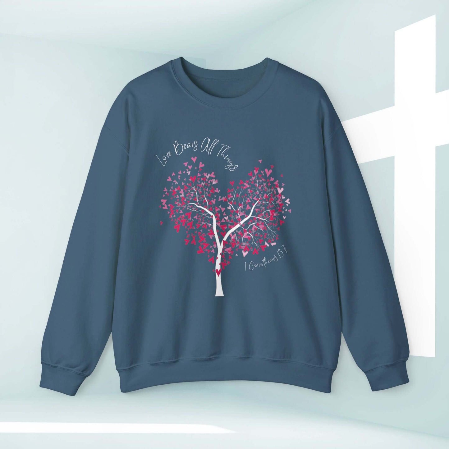 "Love Bears All Things Tree Heart Christian Wedding Sweatshirt - Valentine's Day Gift, Anniversary or Engagement Faith-Based Apparel"