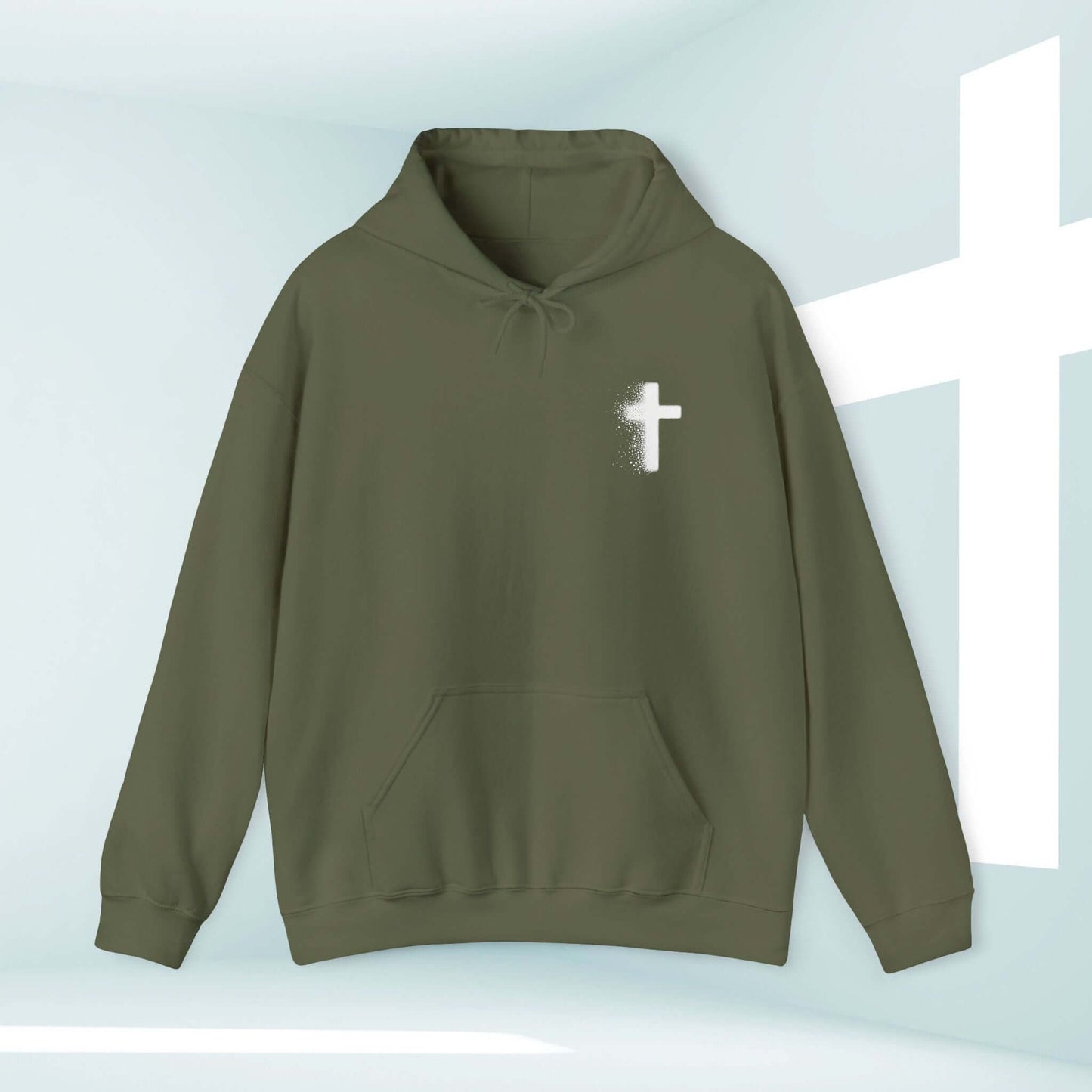 Olive green "Take It To The Cross" Christian hoodie with cross graphic, stylish men's or woman's religious sweatshirt, bible verse hoodie