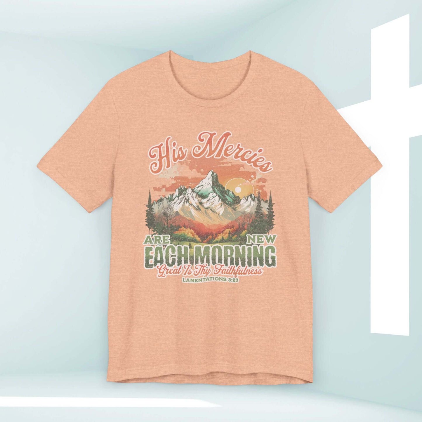 His Mercies Are New Each Morning boho Christian shirt with Bible verse design - religious t-shirt and Christian apparel