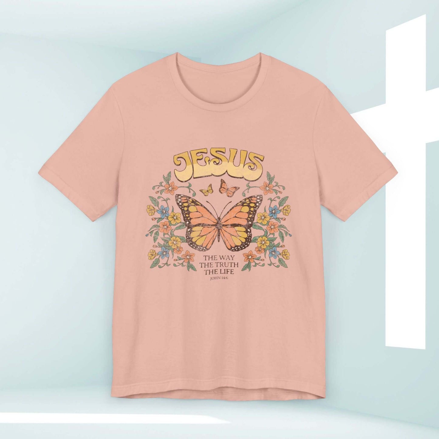 Jesus The Way The Truth The Life butterfly Christian t-shirt with inspirational design in soft fabric, perfect Christian apparel and gift