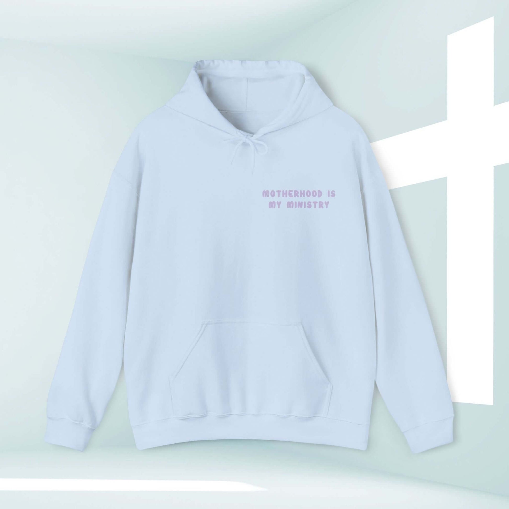 Motherhood Is My Ministry Christian hoodie for homeschooling moms, featuring inspirational bible verse, perfect gift for new mom and homeschoolers