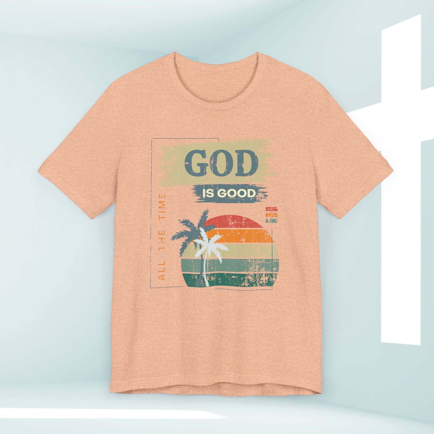 God Is Good All The Time Summer Women's Christian T-Shirt with Palm Trees Design - Women's Graphic Tees & Christian Apparel.