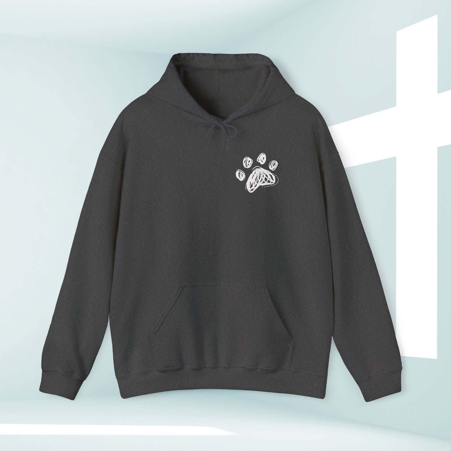 Christian hoodie with paw print graphic, I Pray With My Dog design, black dog mom sweatshirt, animal lover prayer hoodie