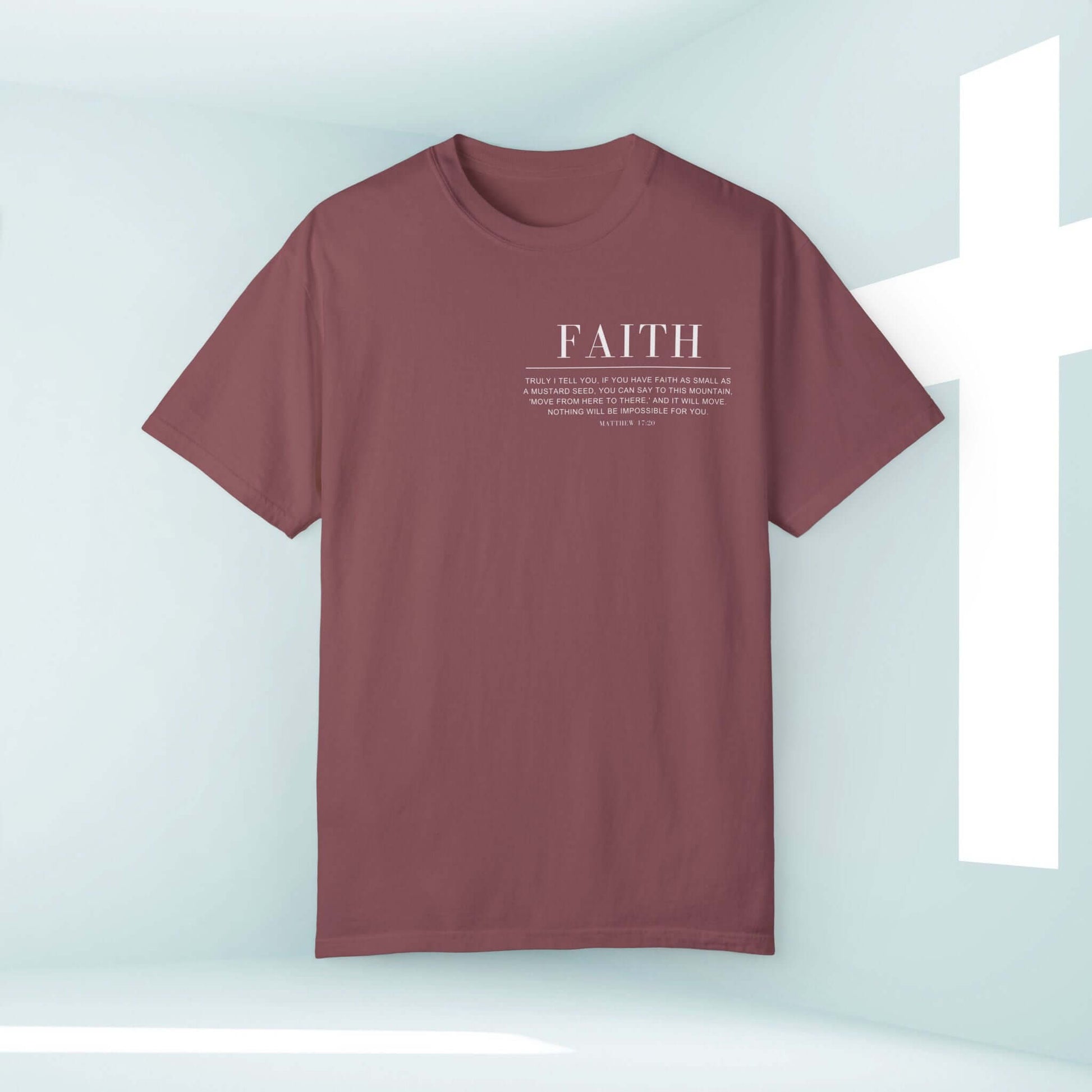 Faith Can Move Mountains Christian Shirt with Bible Verse in Modern Design, Inspirational Christian Tee for Church and Worship