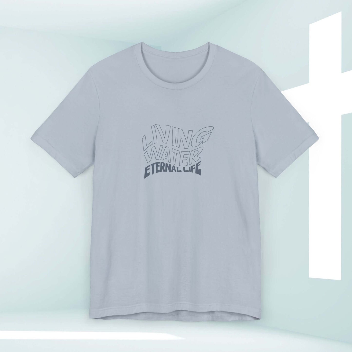 Christian Living Water Eternal Life T-Shirt with front graphic, perfect faith-based Christian apparel for spreading faith and love.