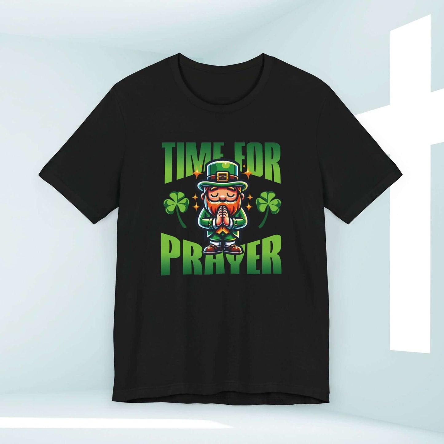 St Patrick's Day Christian Shirt with Praying Leprechaun and Shamrocks