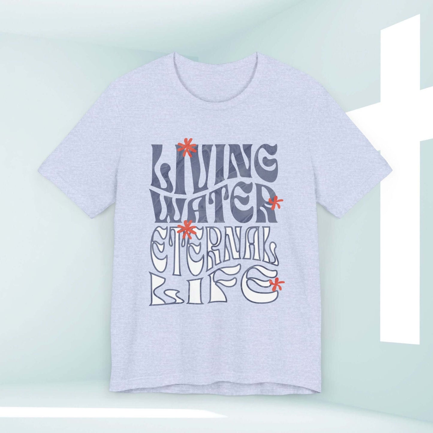 Living Water graceful Christian streetwear T-shirt with "Living Water Eternal Life" text design, inspiring faith and style.