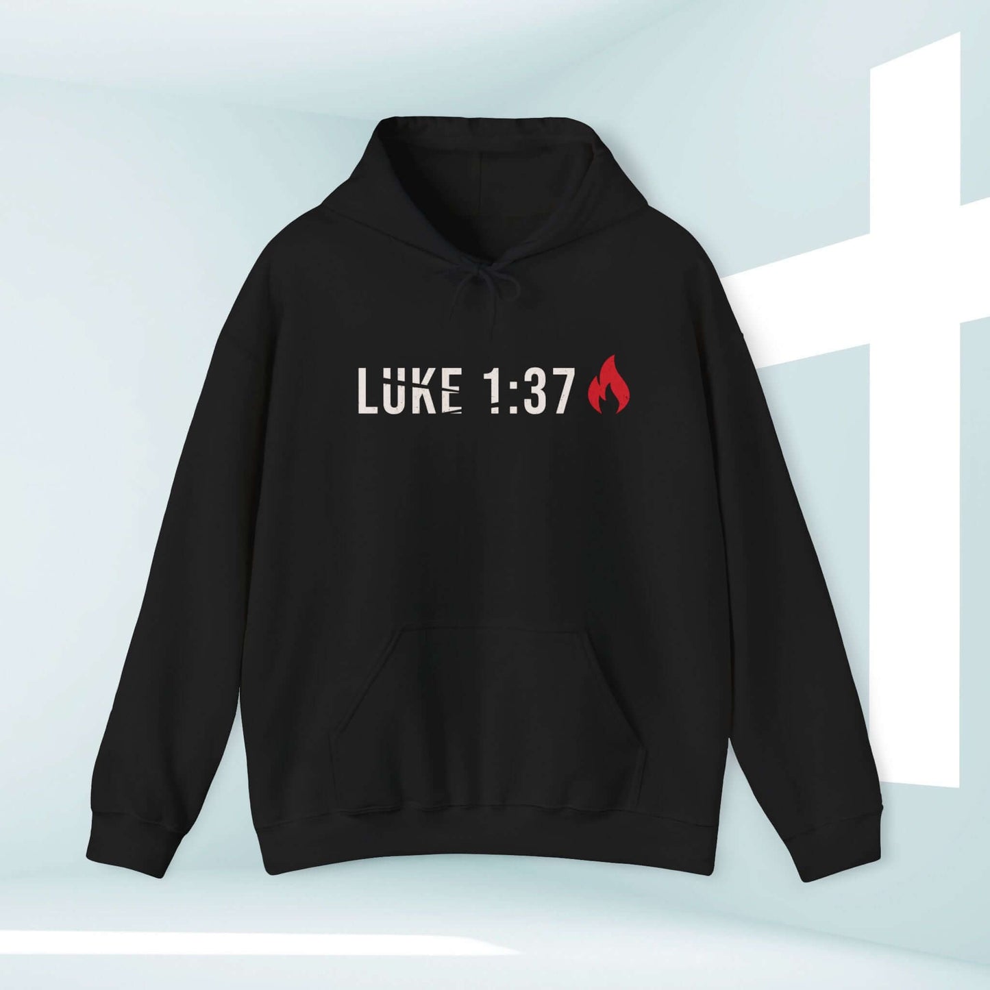 Mens Christian Jesus Hoodie with Bible Verse Luke 1:37, "For with God nothing will be impossible", religious shirt for men of faith