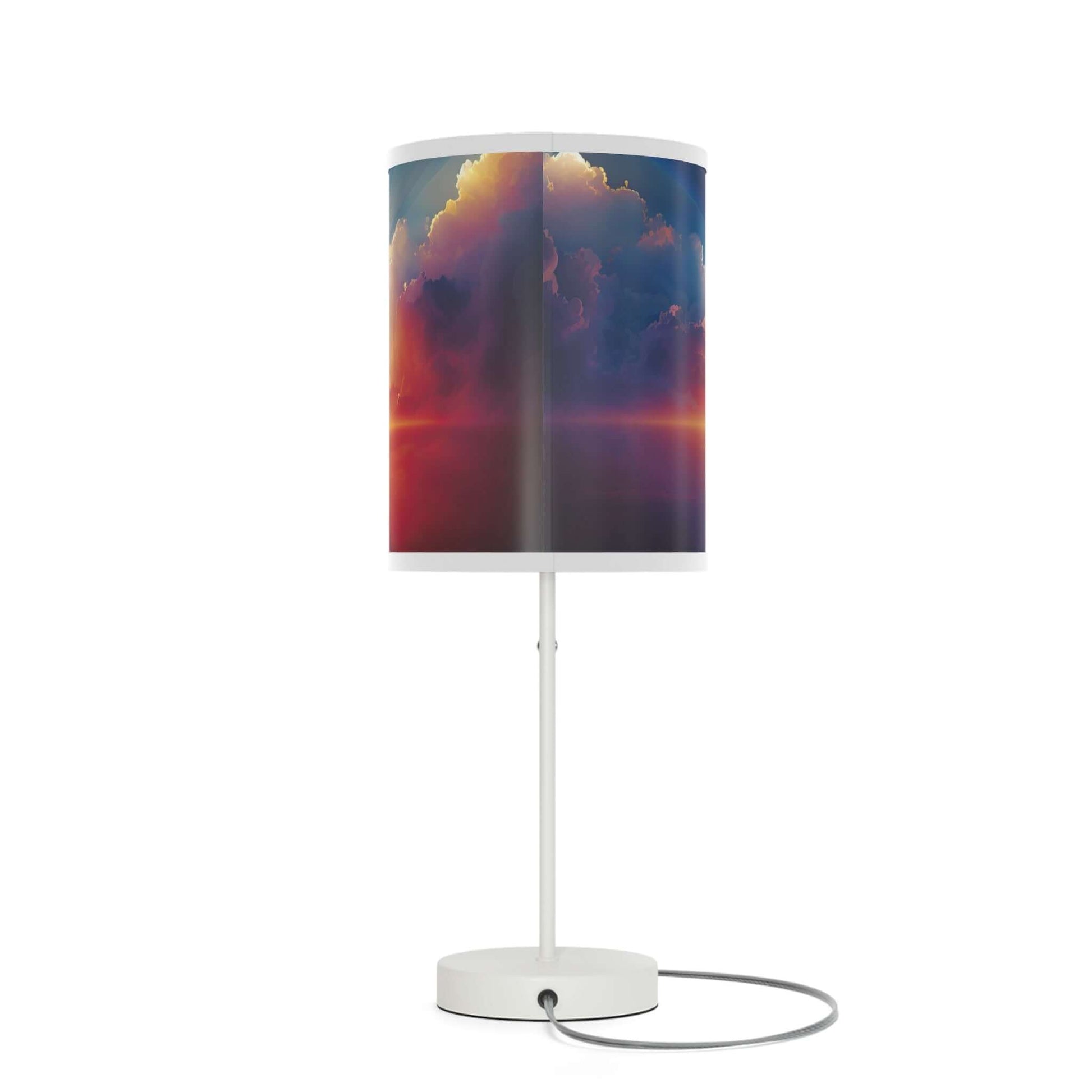 Christian sunrise table lamp with sleek white base. Ideal religious gift, Christian decor, and back to school or college gift.