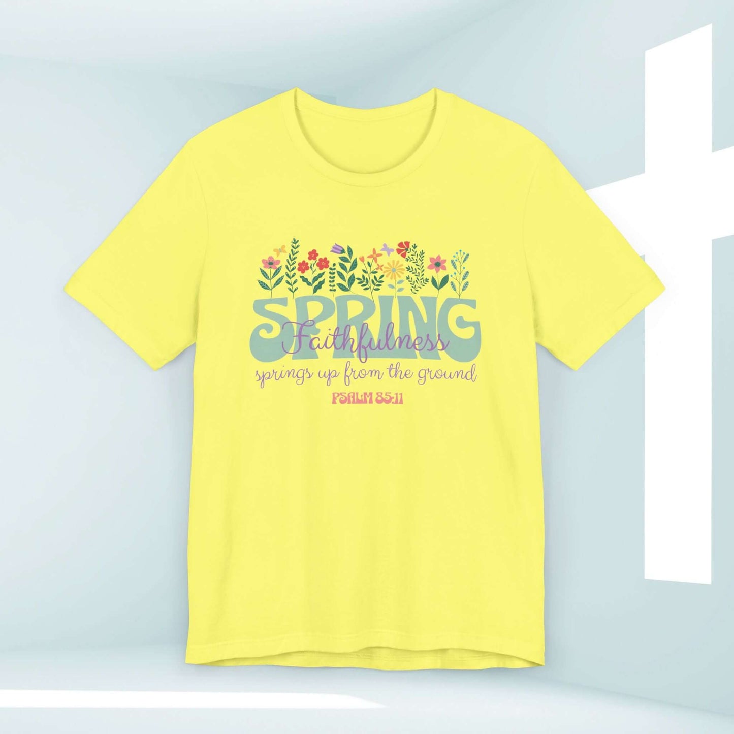 Floral Faith Christian T-Shirt with Bible Verse and Spring Flowers Design