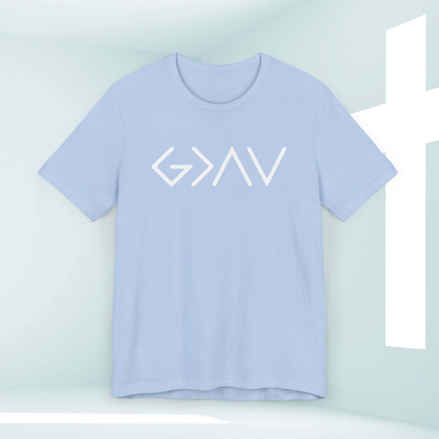 God Is Greater Than The Highs And The Lows Tee - Light Blue Christian T-Shirt with Faith Message for Women - Religious Apparel