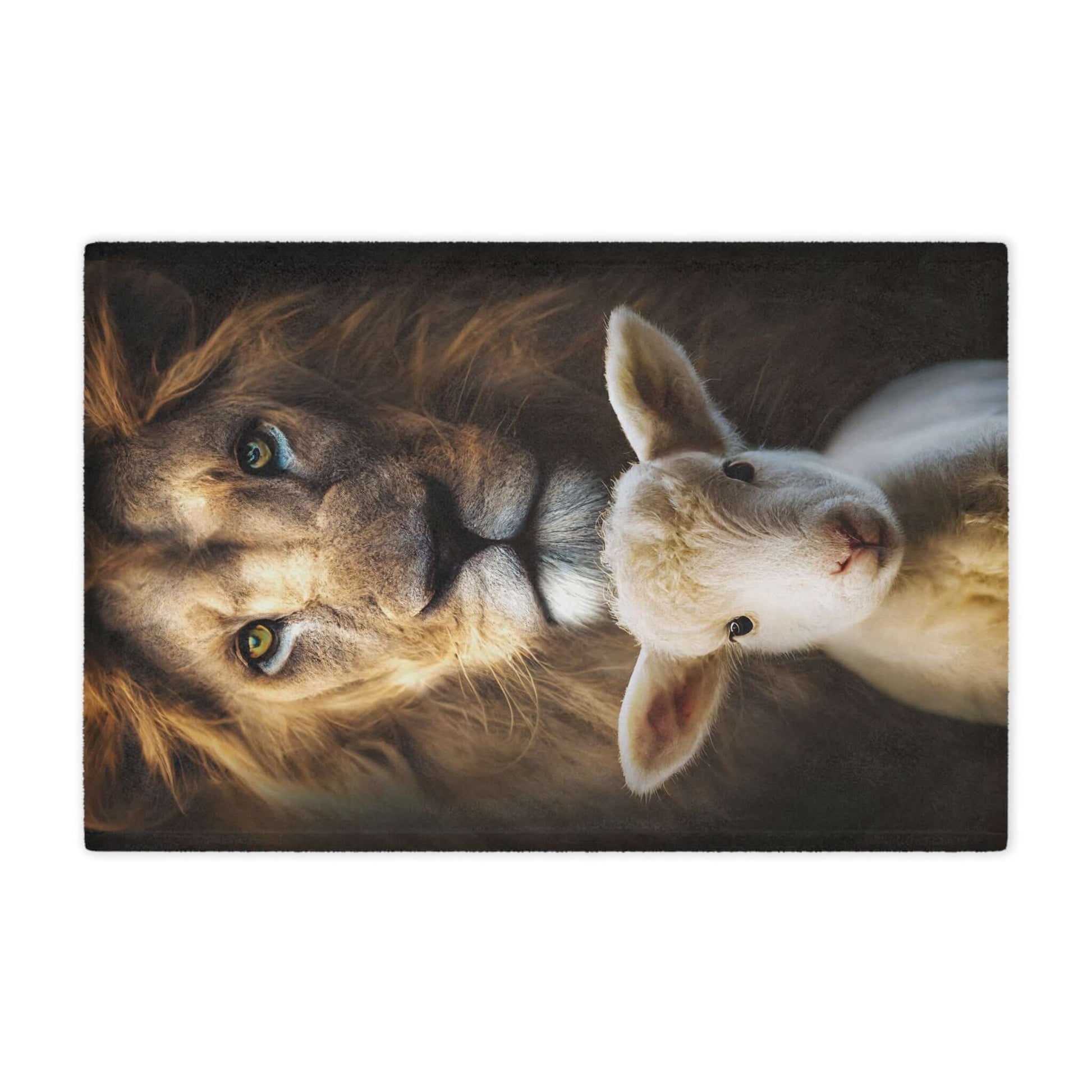 Christian blanket featuring Lion of Judah and Lamb of God, perfect for religious home decor and cozy Christian bedding.