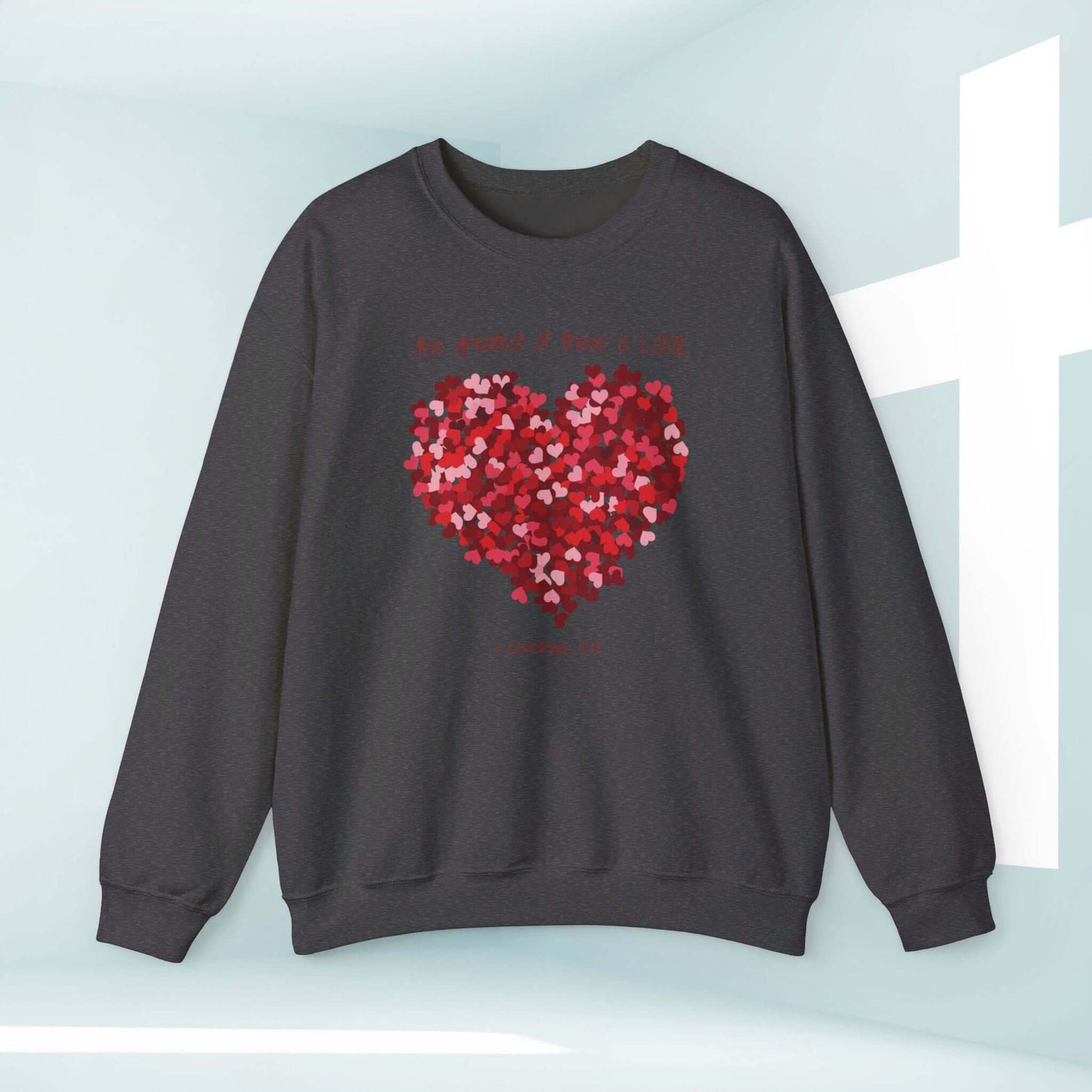 Greatest Love Valentine's Day Christian Sweatshirt with Heart Design - Perfect Wedding and Anniversary Gift