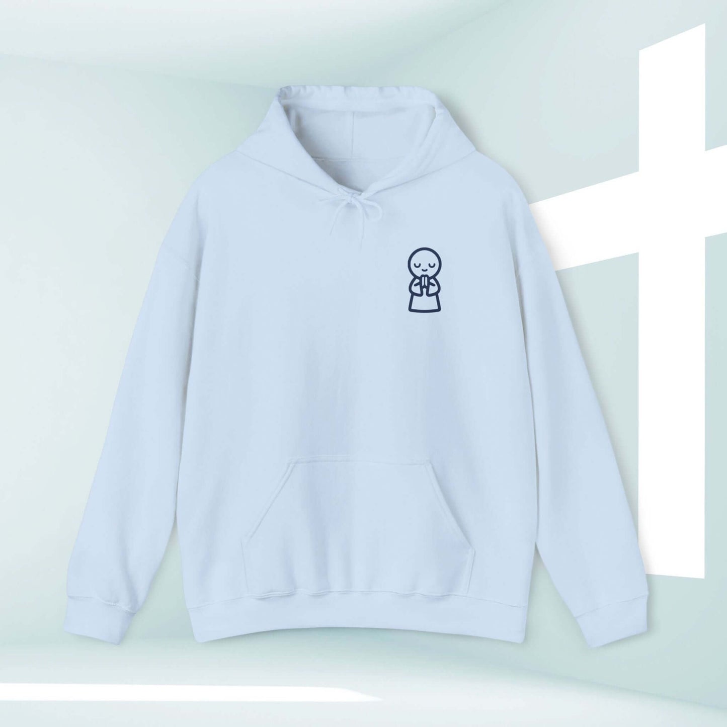 Worship Freely Christian hooded sweatshirt with faith-based graphic design in white.