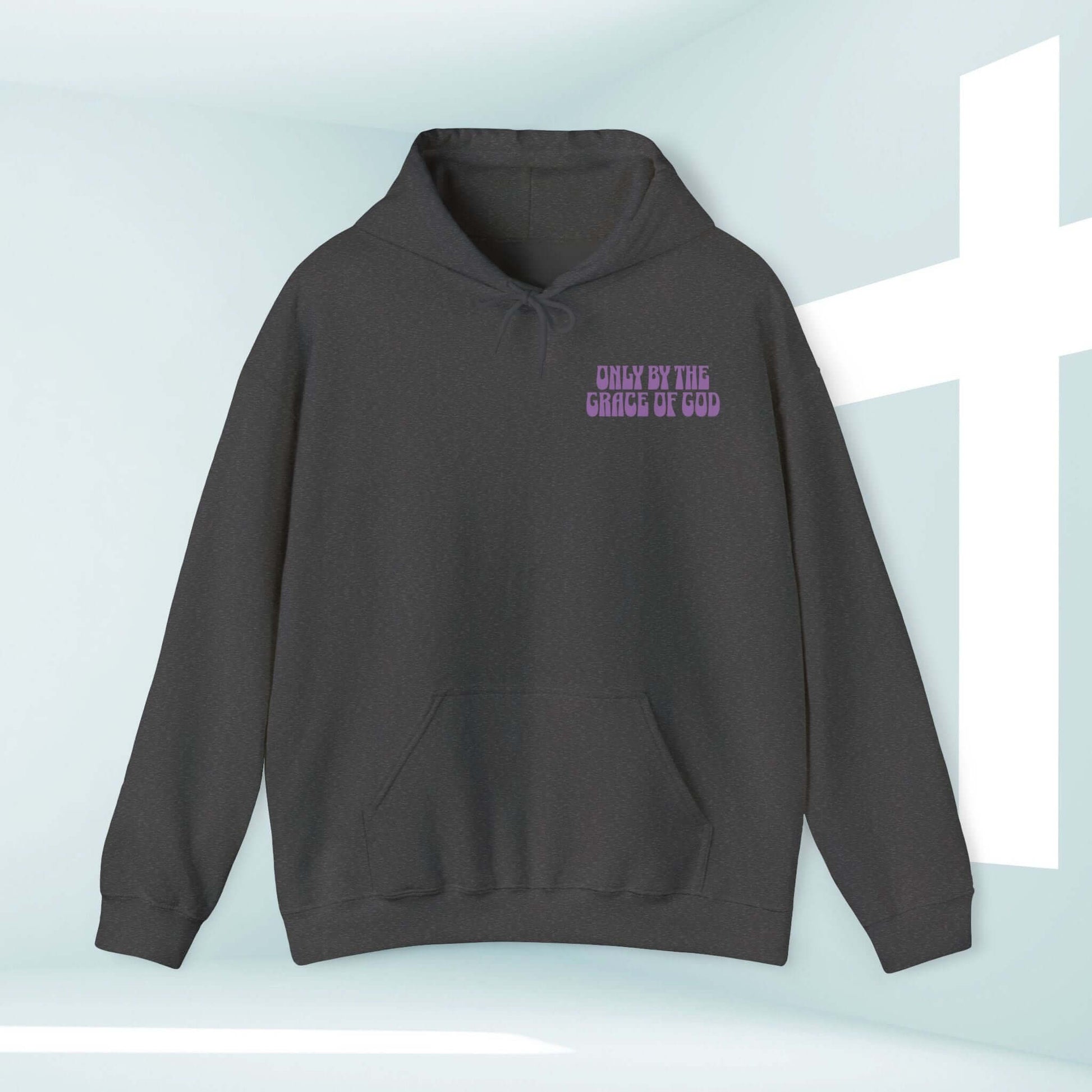 Only By The Grace Of God Christian Hoodie - Faith-Based Bible Verse Hooded Sweatshirt in Black with Inspirational Message