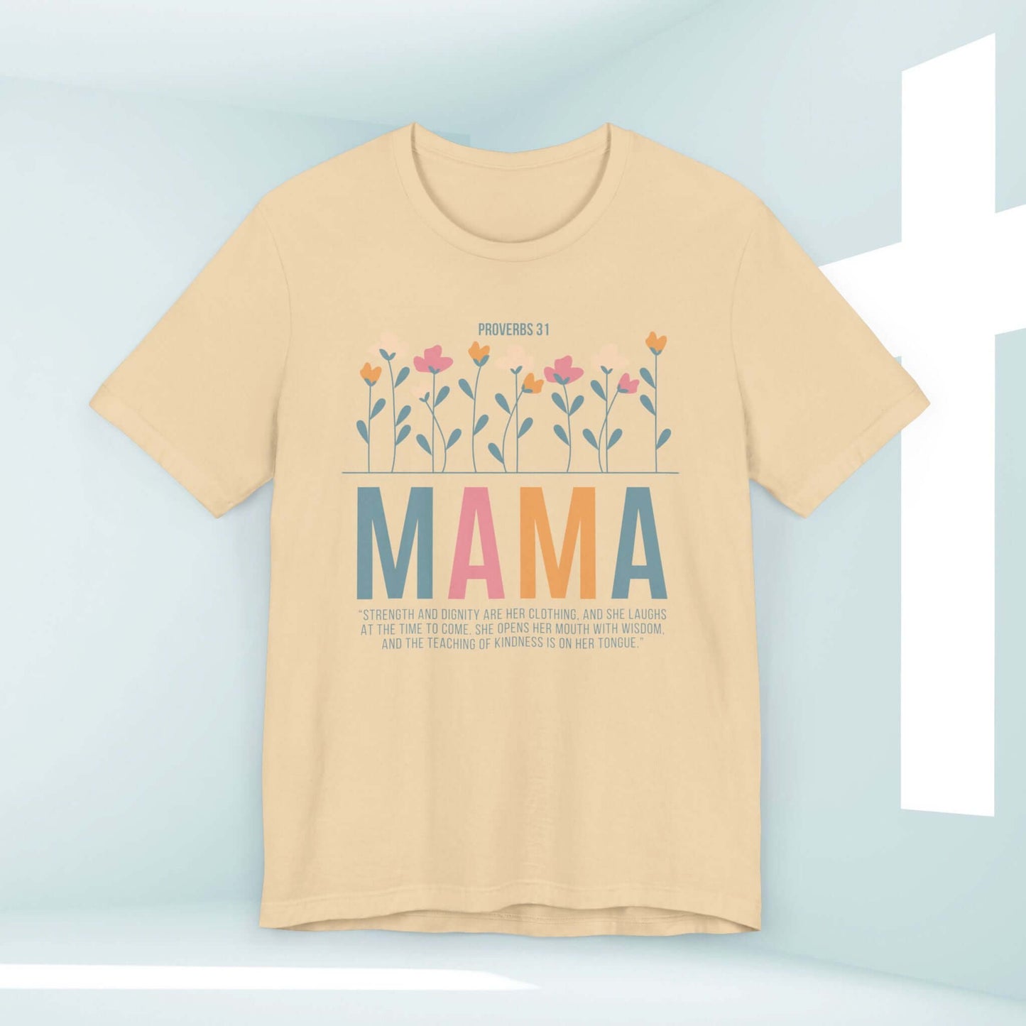 Christian Mother's Day shirt gift for Mom with floral design and Proverbs 31 Bible verse, faith-based inspirational tee