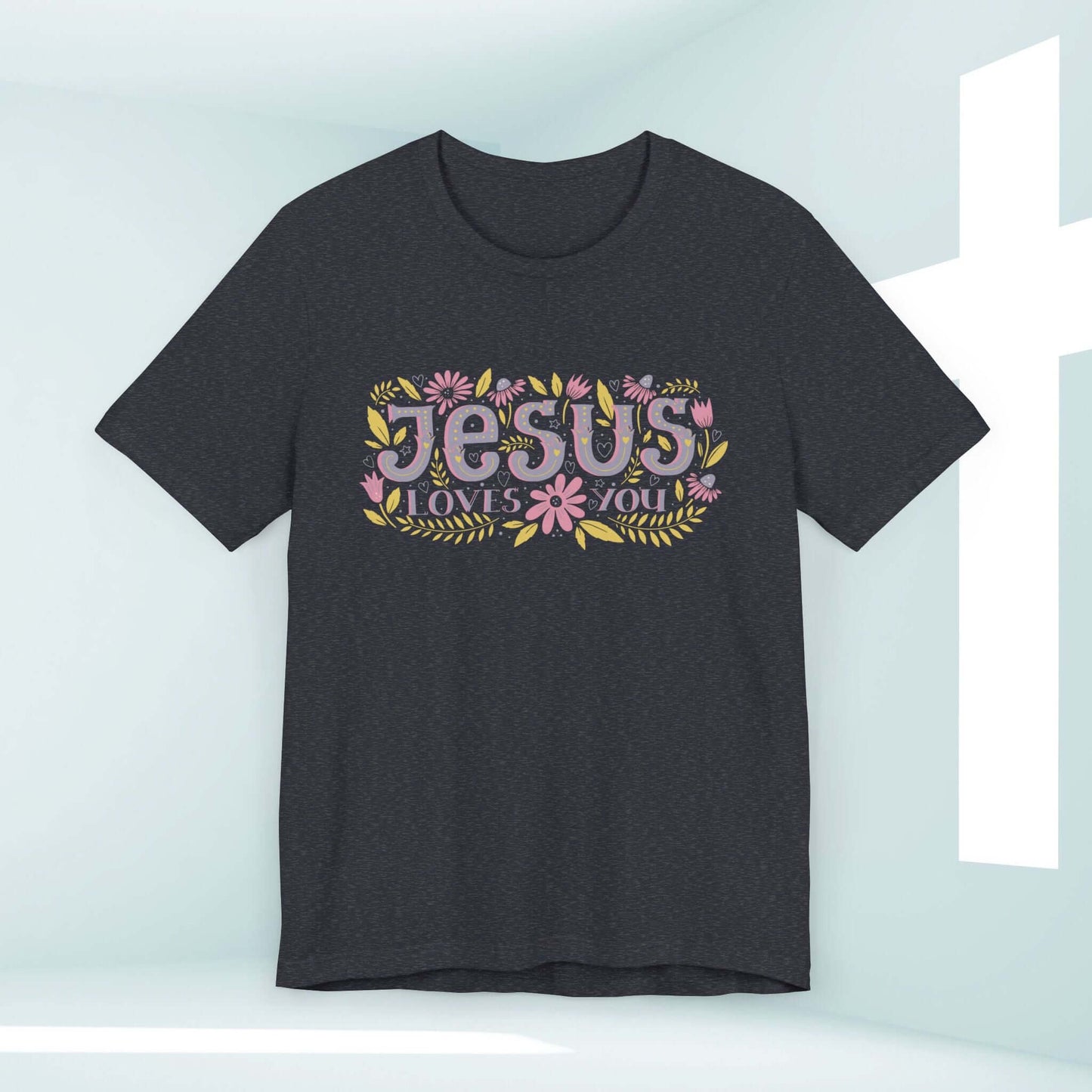 Jesus Loves You women's Christian tee with floral design, perfect Christian gift and religious shirt to share faith and inspiration.