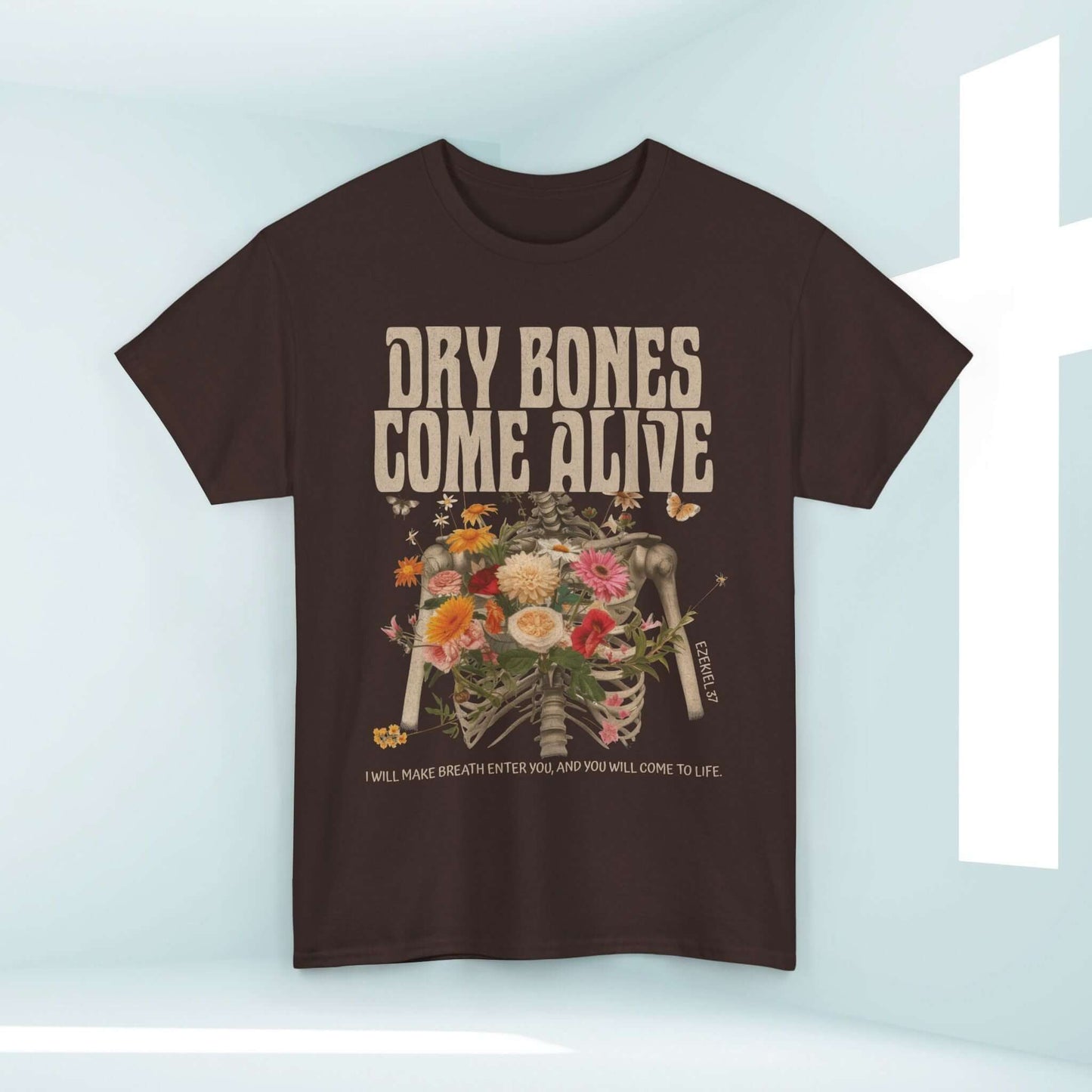 "Christian Halloween shirt with 'Dry Bones Come Alive' design, perfect for faith-filled Halloween celebrations and scripture inspiration."