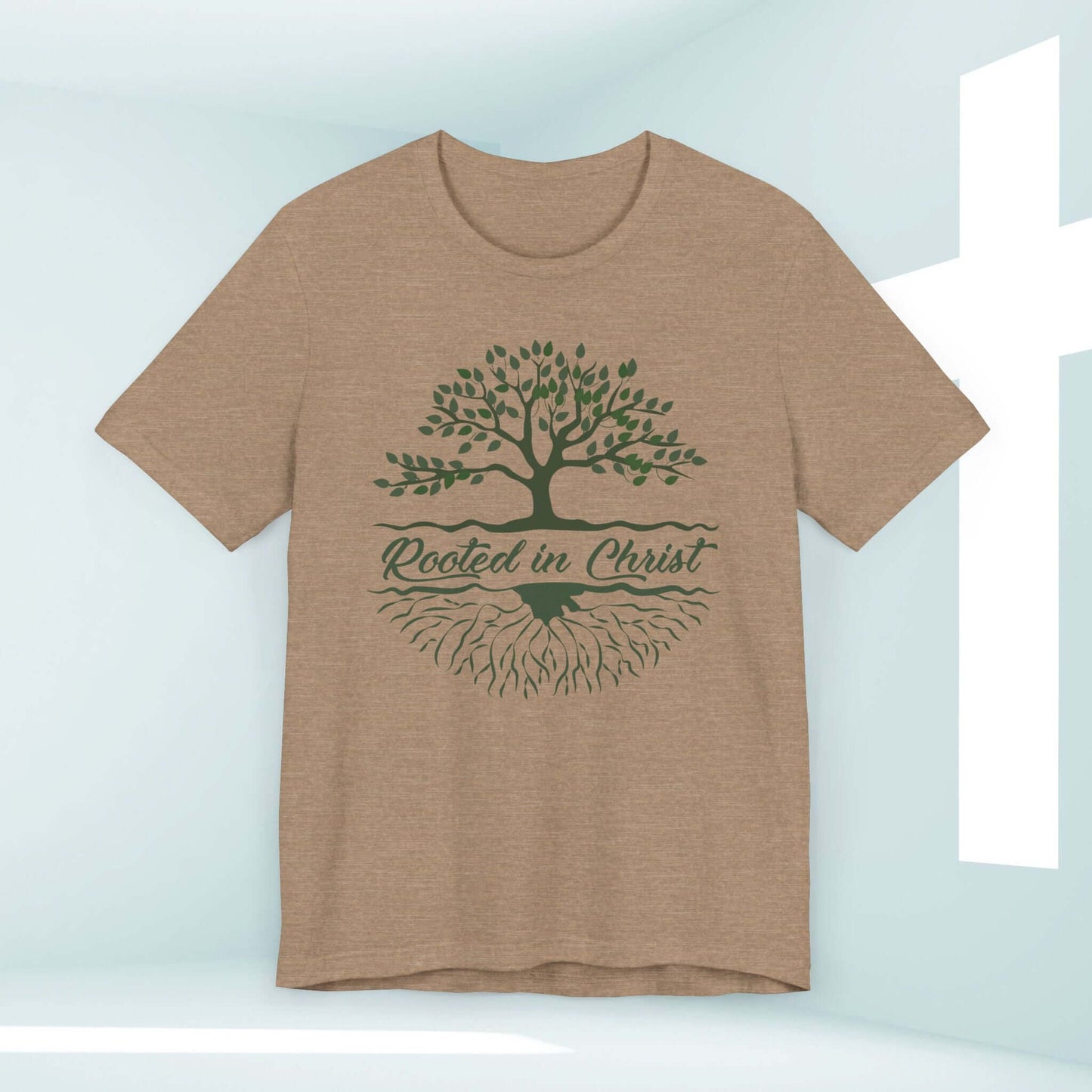 Rooted In Christ Men's Christian Shirt with Tree Graphic for Camping and Nature - Ideal Christian Gifts for Men