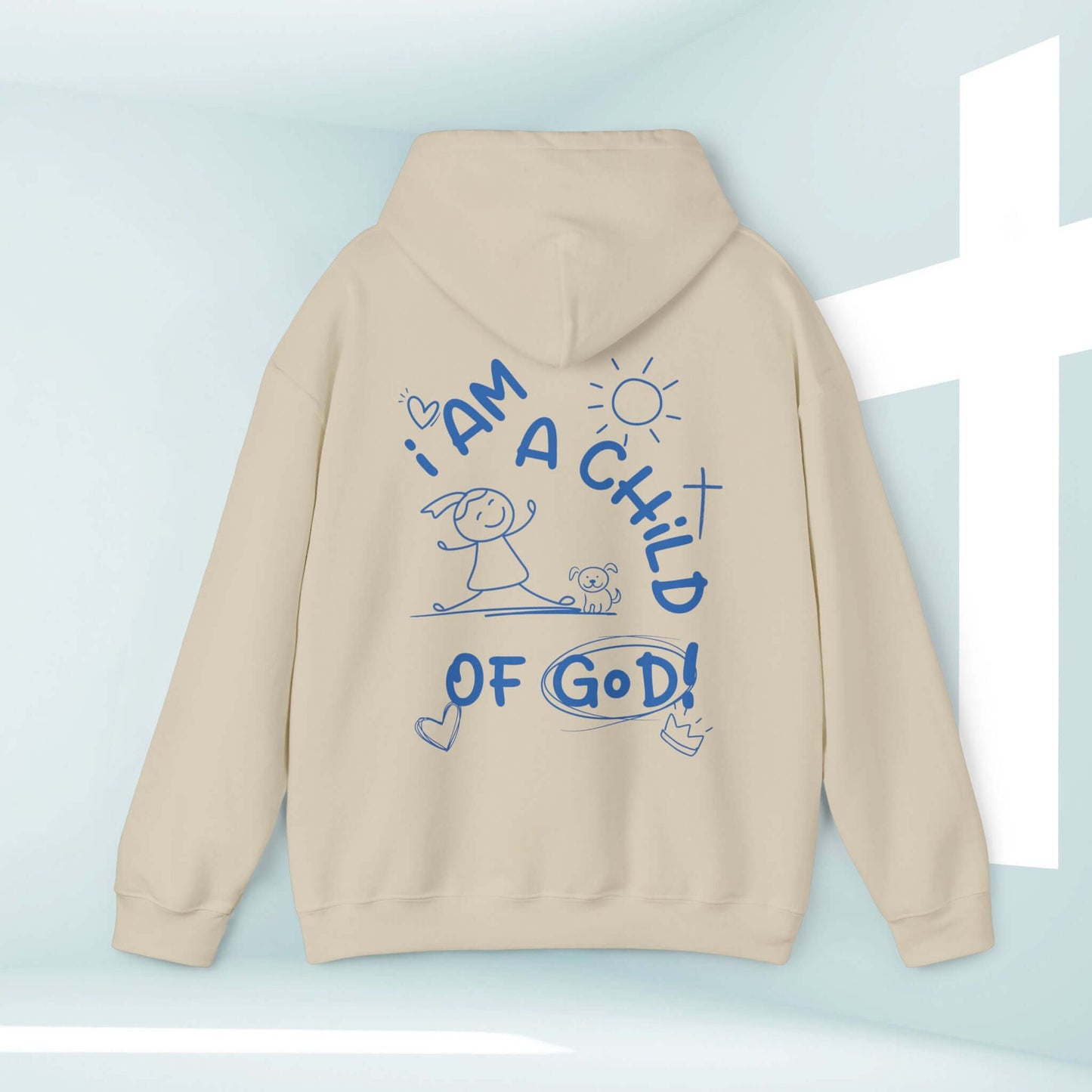 Child of God hoodie with inspirational design, faith-based Christian sweatshirt featuring "I Am A Child Of God" text and dog graphic