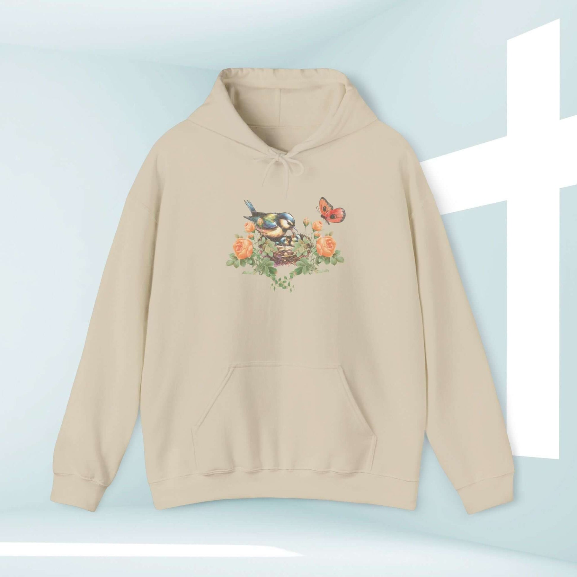 Bird Butterfly Christian Hoodie with Floral Design and Bible Verse Print, Ideal Mother's Day Gift, Christian Apparel