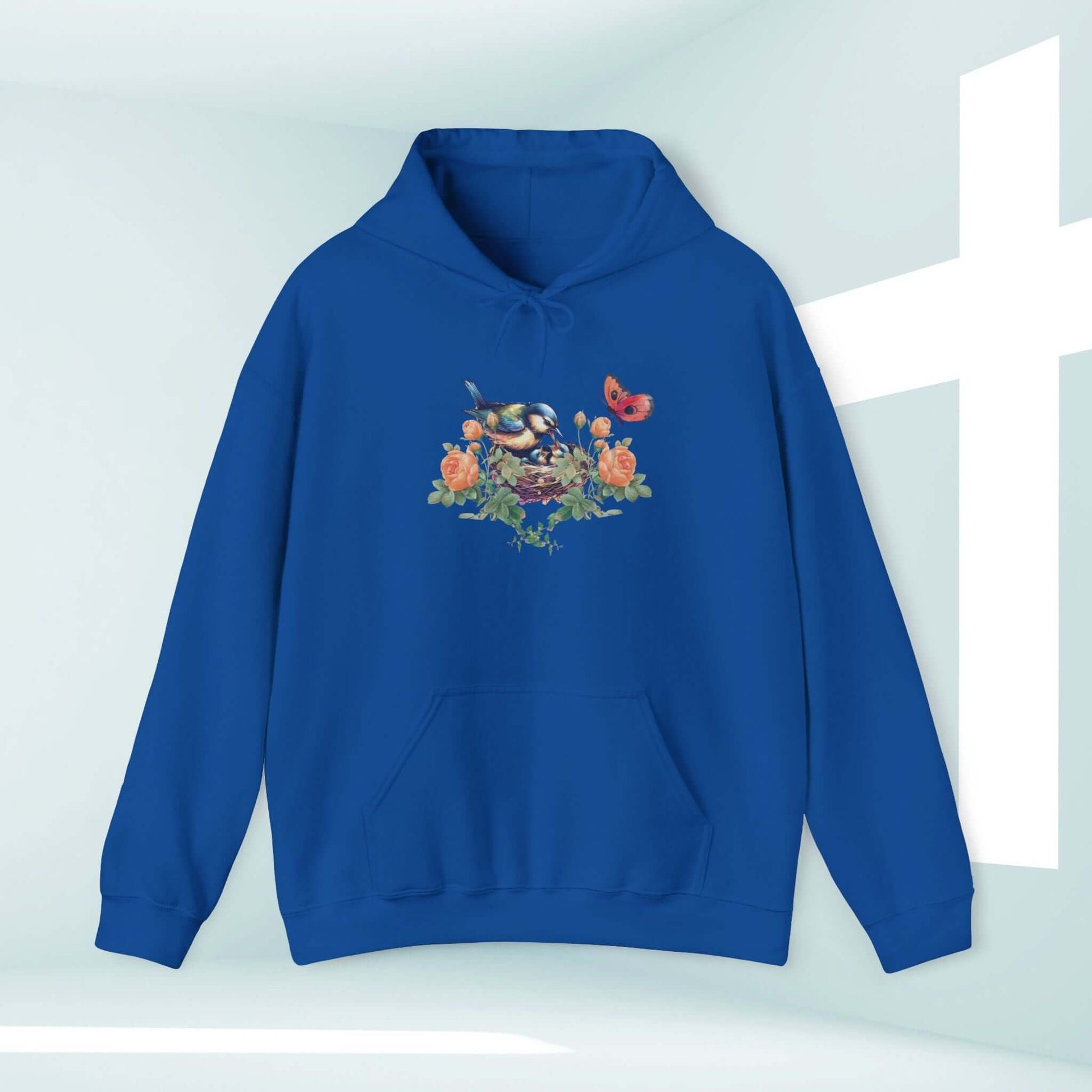 Blue Bird Butterfly Christian Hoodie with Floral Design, Jesus Good Things Psalm, Perfect Mother's Day Gift