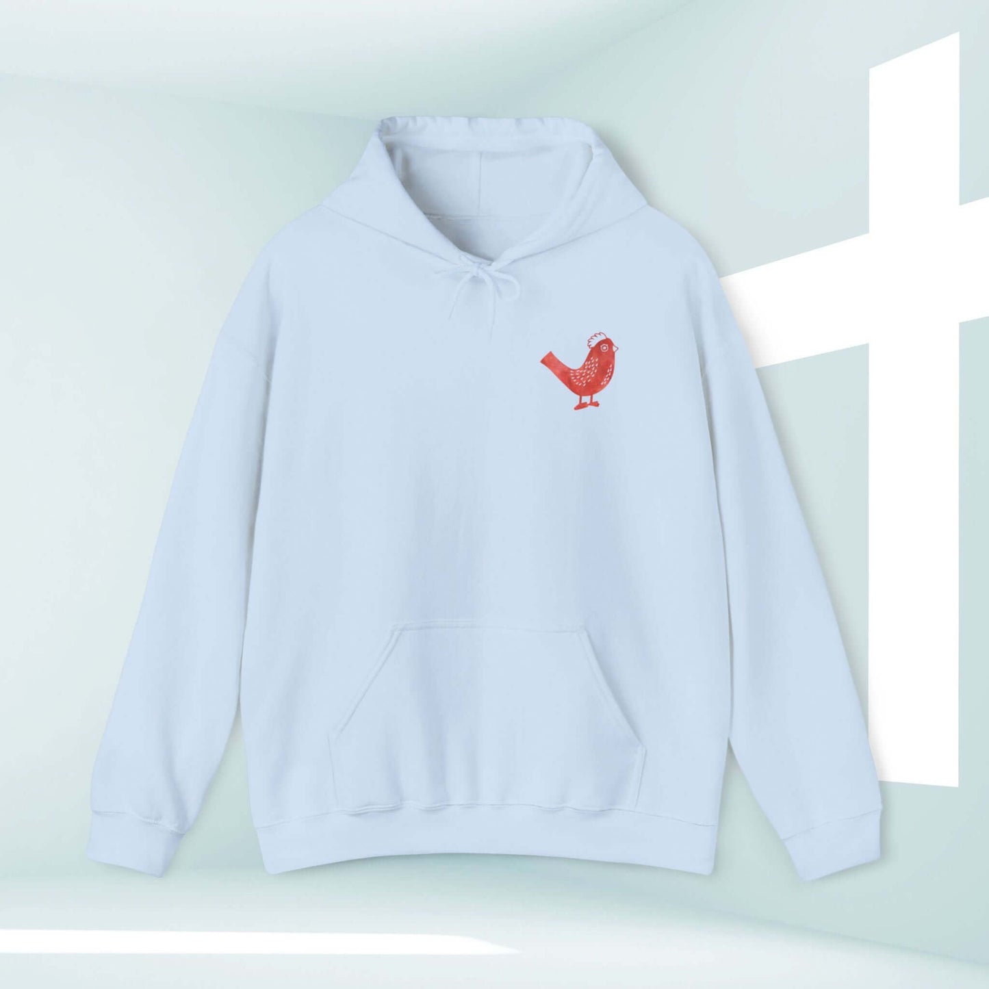 Kingdom Bound faith-based Christian hoodie with bird graphic, light blue pullover sweatshirt for inspirational Bible verse message.