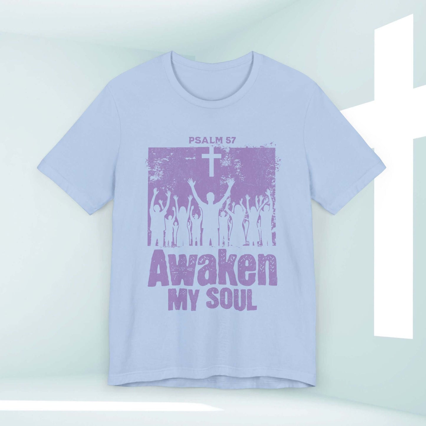 Awaken My Soul Christian Shirt with Psalm 57 Bible Verse, Inspirational Religious T-Shirt for Men and Women in Light Blue