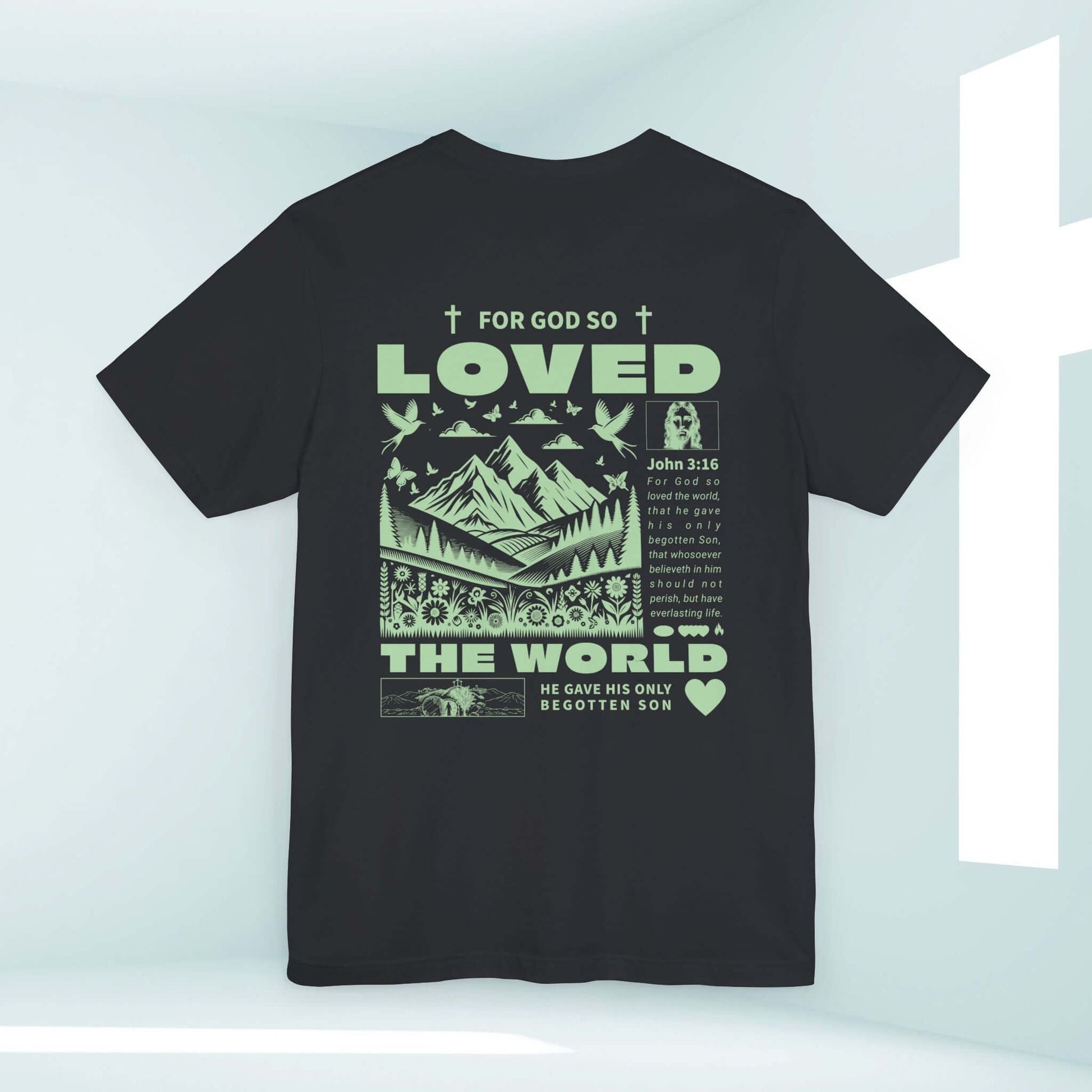 "John 3:16 For God So Loved Christian T-Shirt with Bible Verse, Faith-Based Apparel Featuring Jesus Message, Perfect Christian Streetwear"