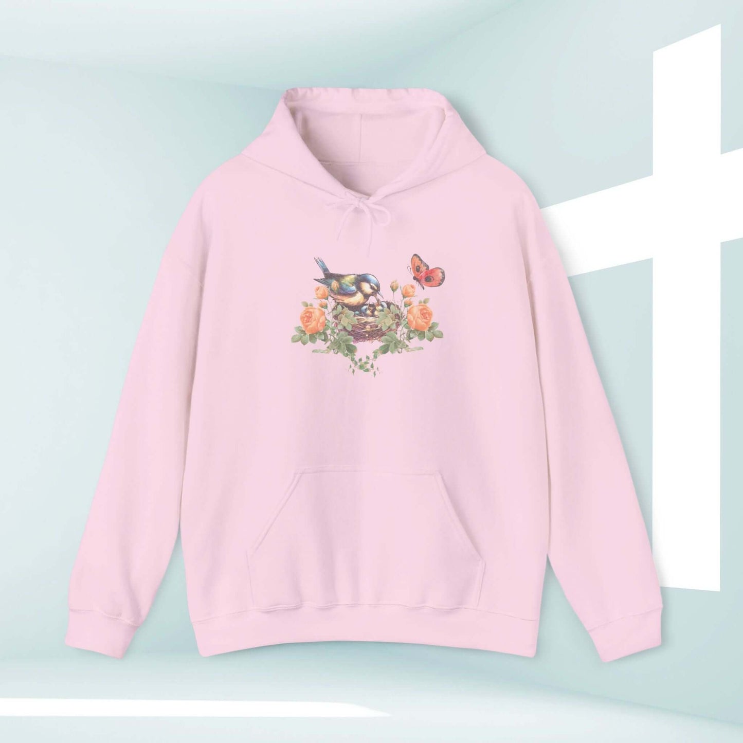 Bird Butterfly Christian Hooded Sweatshirt with Floral Design, Perfect Religious Mothers Day Gift and Christian Apparel