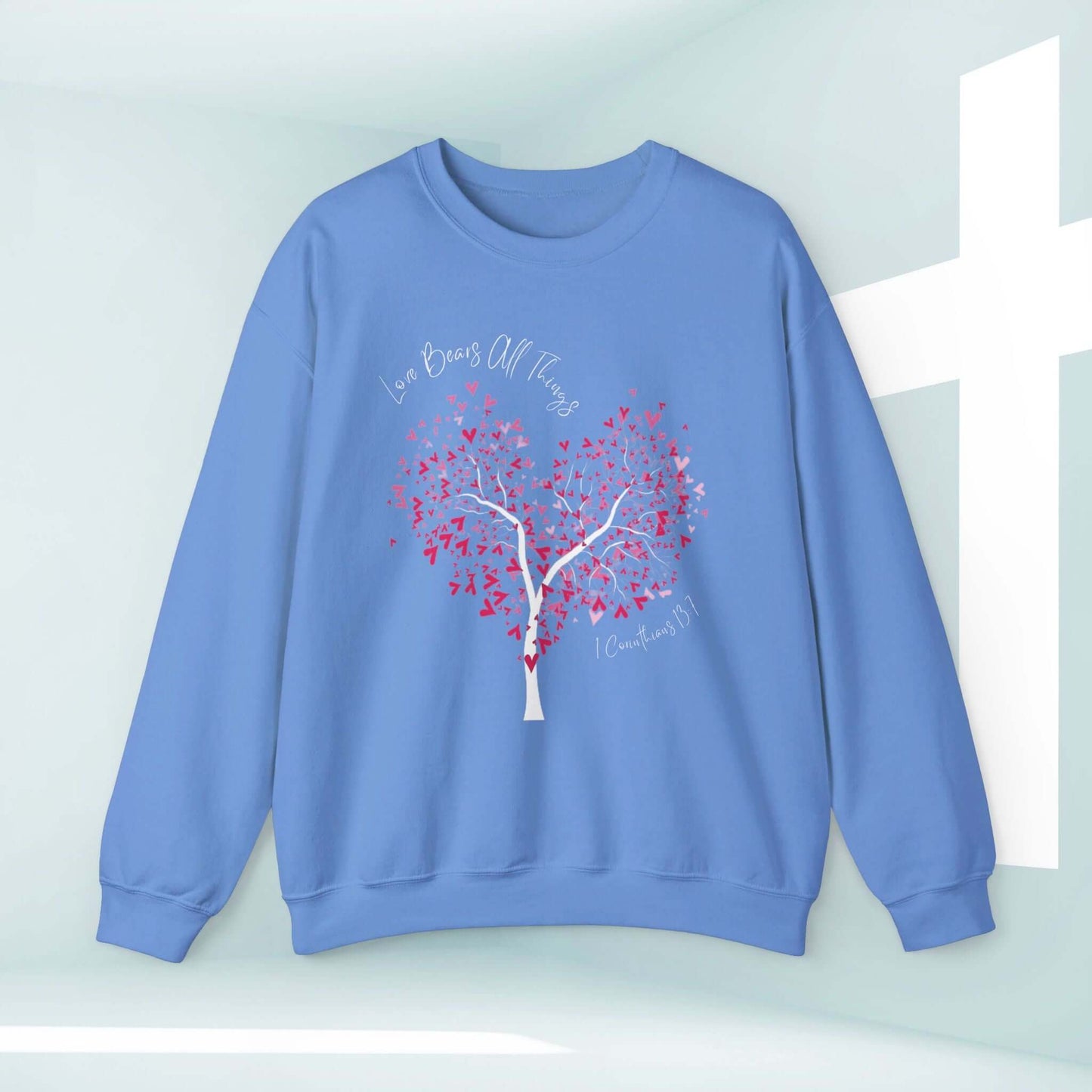 Christian Love Bears All Things Tree Heart Wedding Sweatshirt for Valentine’s Day Gift