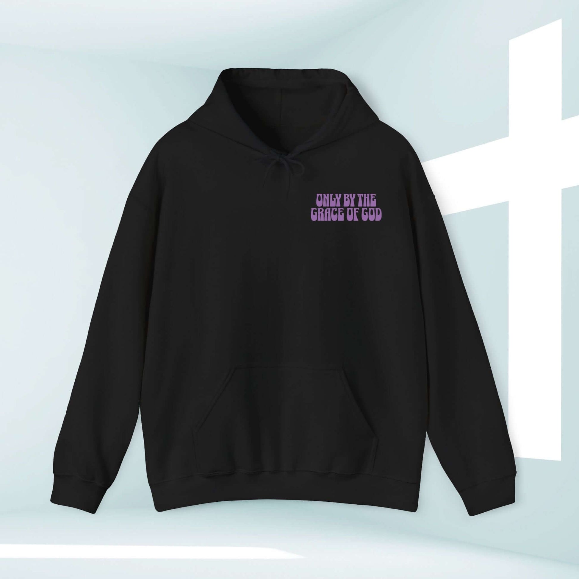 Only By The Grace Of God Christian Hoodie, Inspirational Bible Verse Hooded Sweatshirt in Black