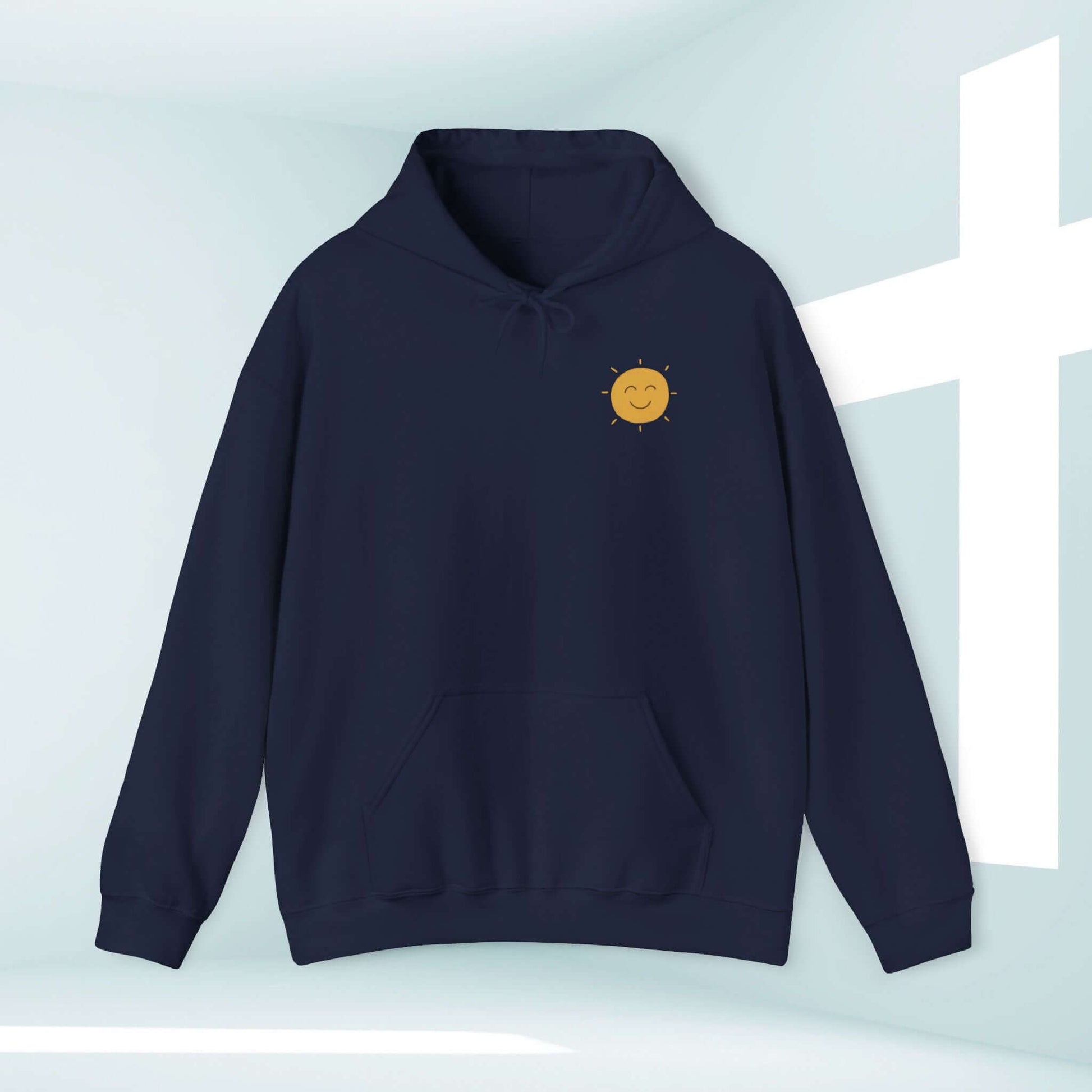 Shine Your Light boho Christian hoodie with smiley sun, faith-based hooded sweatshirt, inspirational Christian apparel