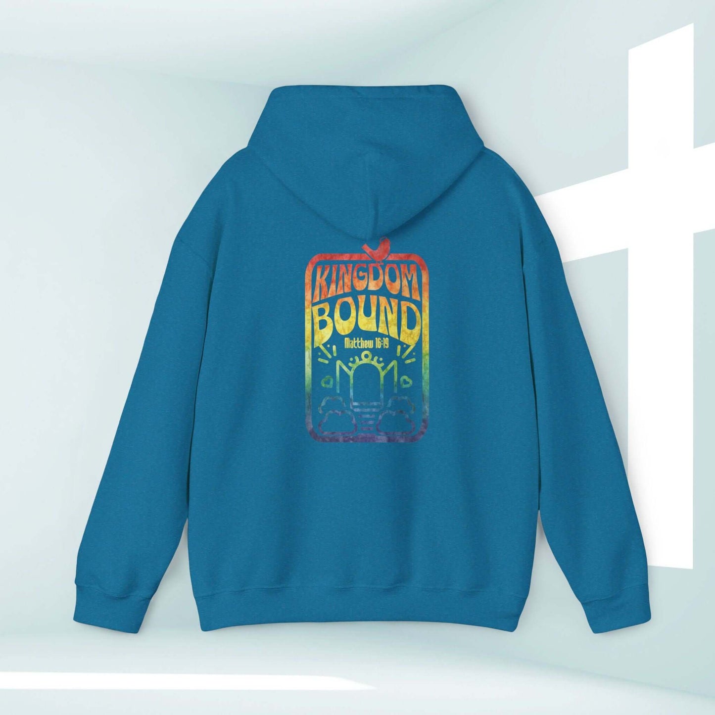 Kingdom Bound faith-based boho Christian hoodie with Bible verse graphic, perfect for inspirational concerts and spreading Jesus' message