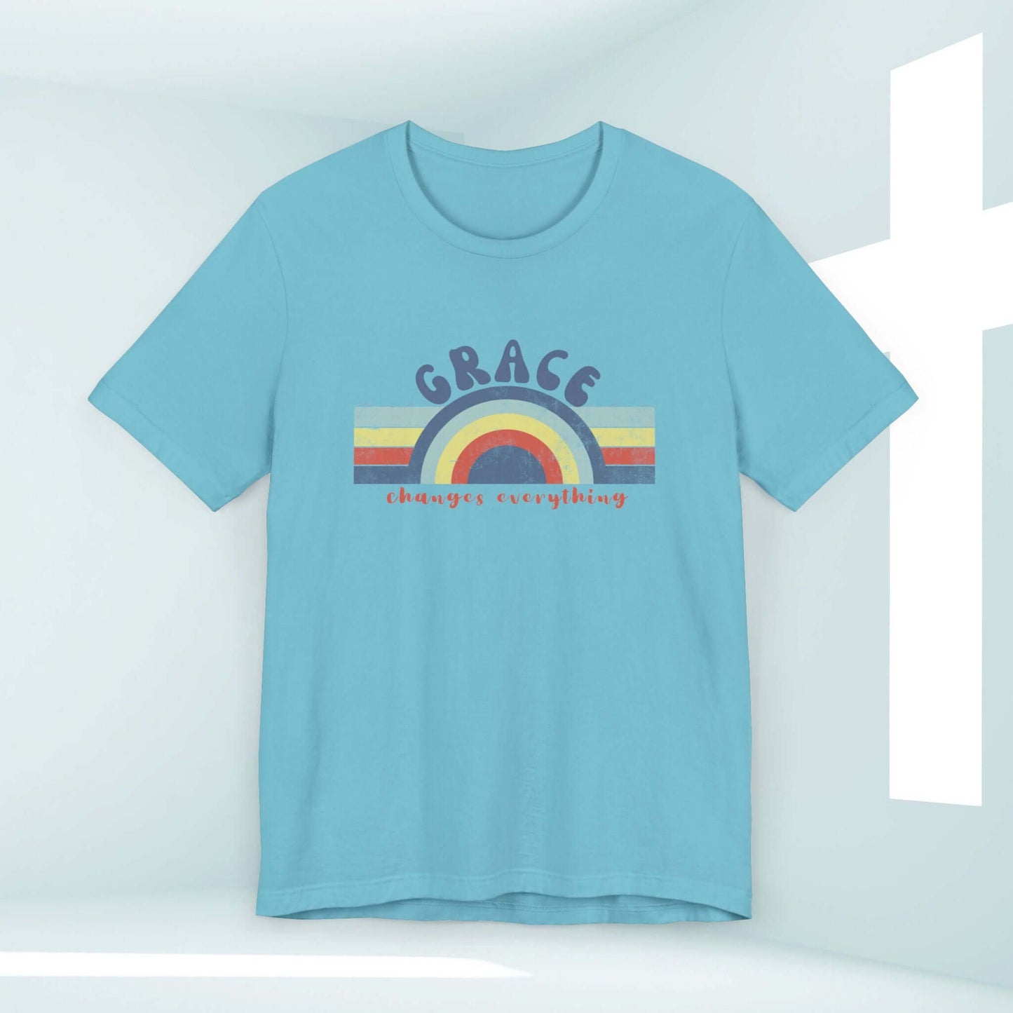 Retro Grace Changes Everything Women's Christian T-Shirt with Inspirational Faith-Based Graphic and Message.