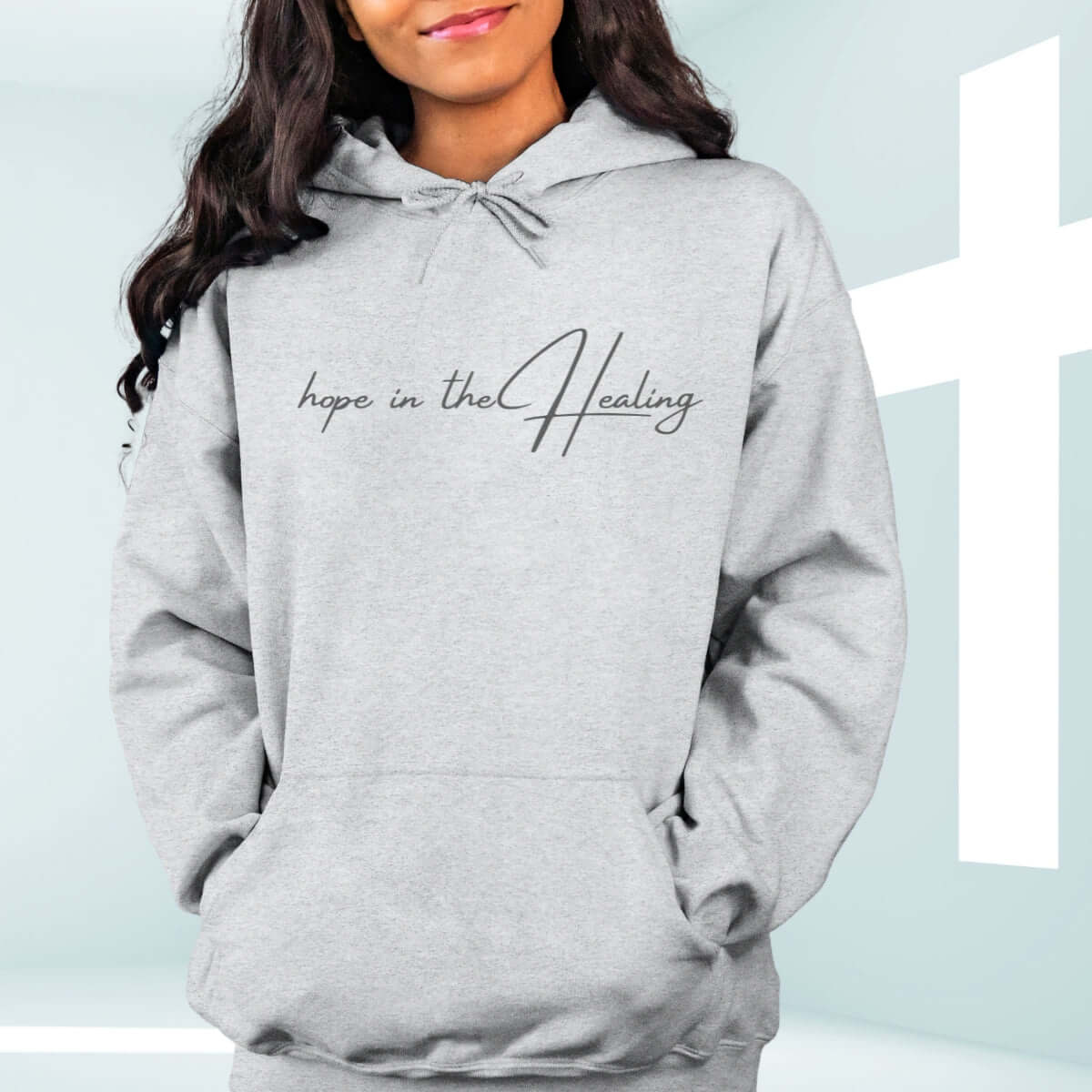 "Hope In The Healing Christian hoodie, faith-based bible verse hooded sweatshirt for get well soon or hospital gift"