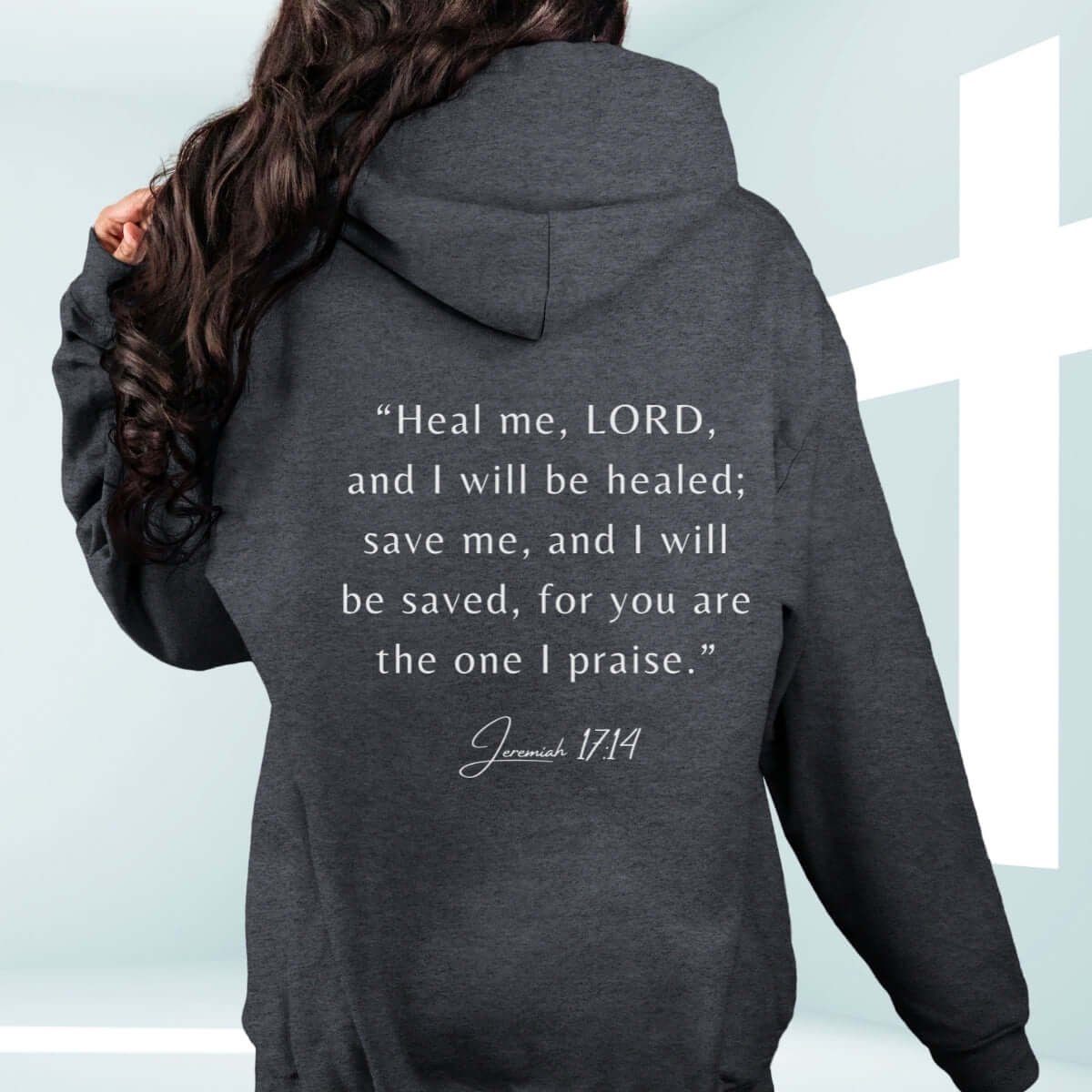 Hope in the Healing Christian hoodie with Jeremiah 17:14 Bible verse, get well soon gift, faith-based hooded sweatshirt, inspirational hoodie