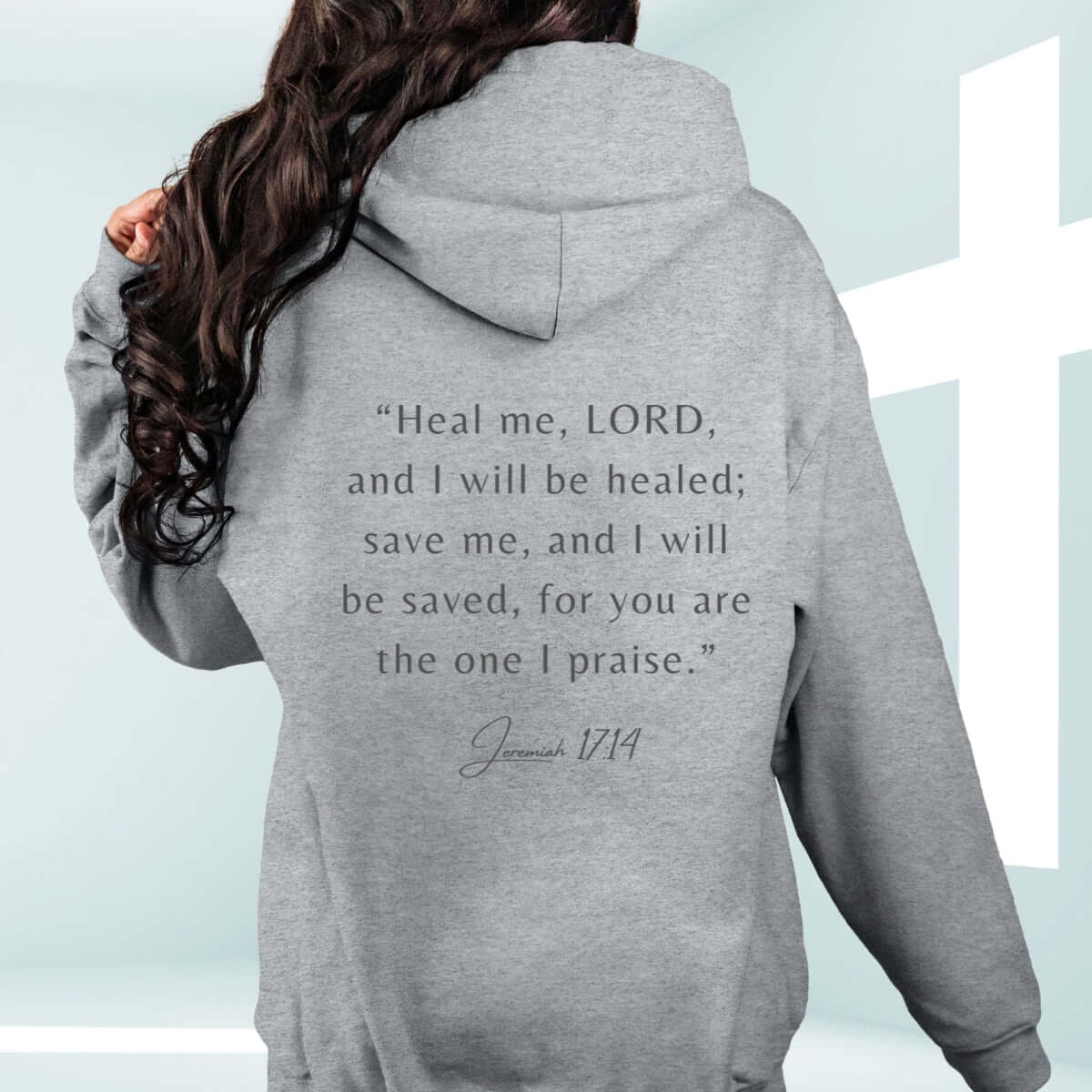 "Hope In The Healing Christian hoodie with Bible verse Jeremiah 17:14 - perfect get well soon gift, inspirational religious hooded sweatshirt"